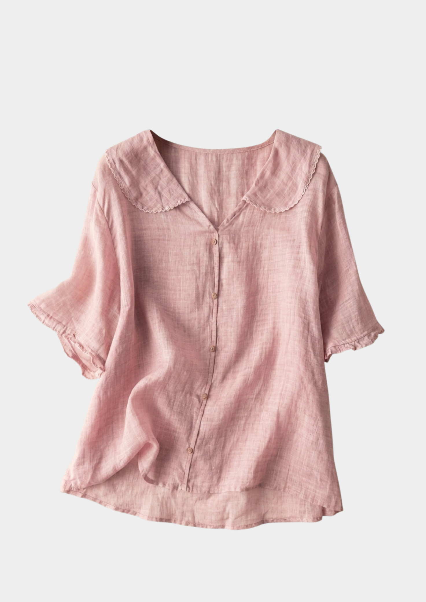 Women’s Short Sleeve Blouse with Button Placket and Rounded Collar