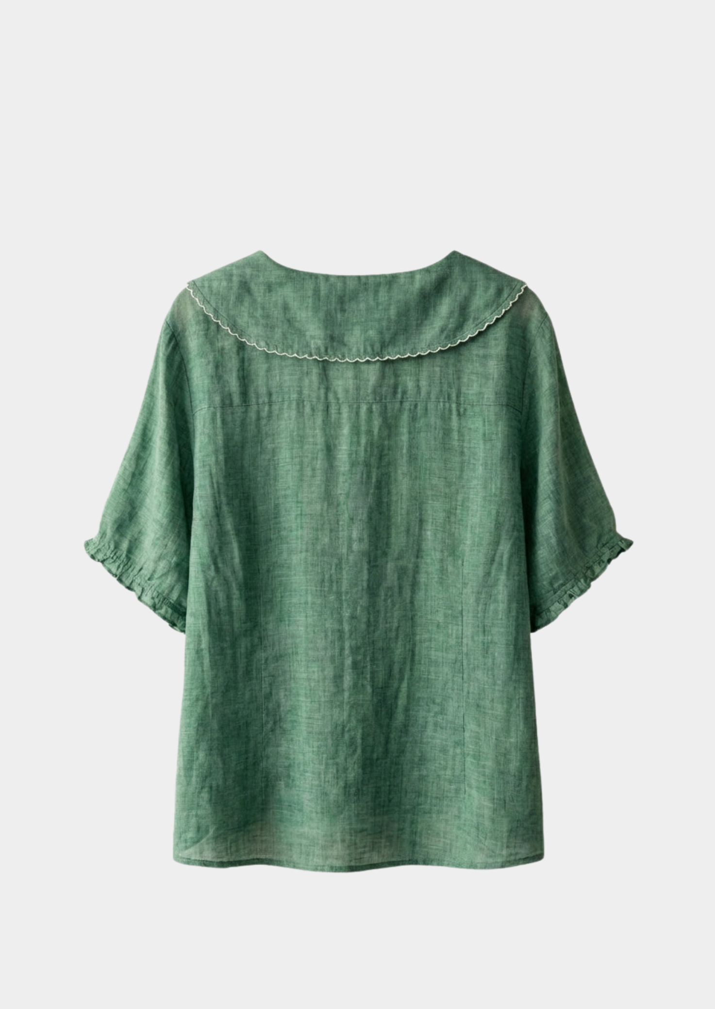 Women’s Short Sleeve Blouse with Button Placket and Rounded Collar