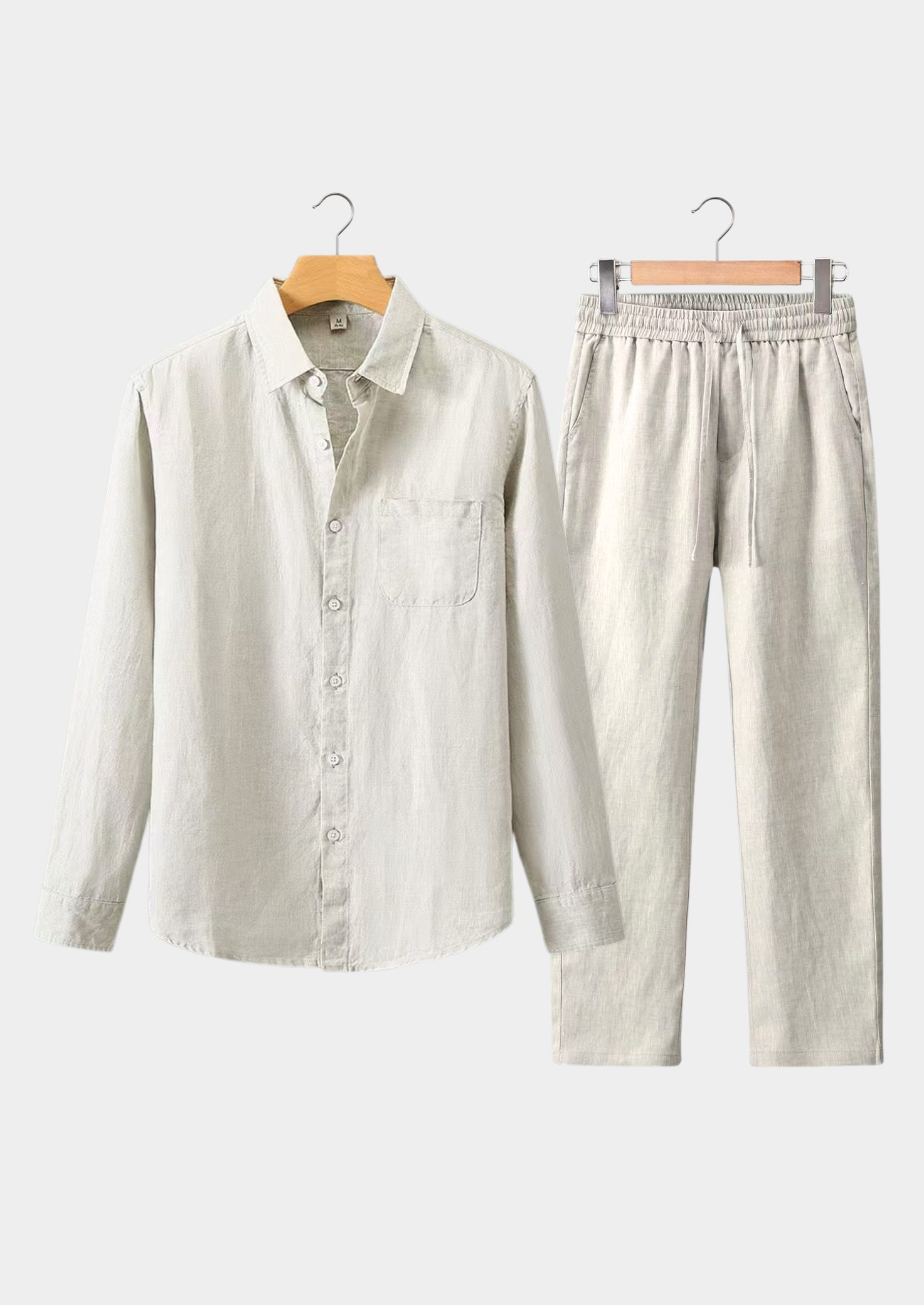 Men’s Two-Piece Set with Long Sleeve Button-Up Shirt and Drawstring Trousers