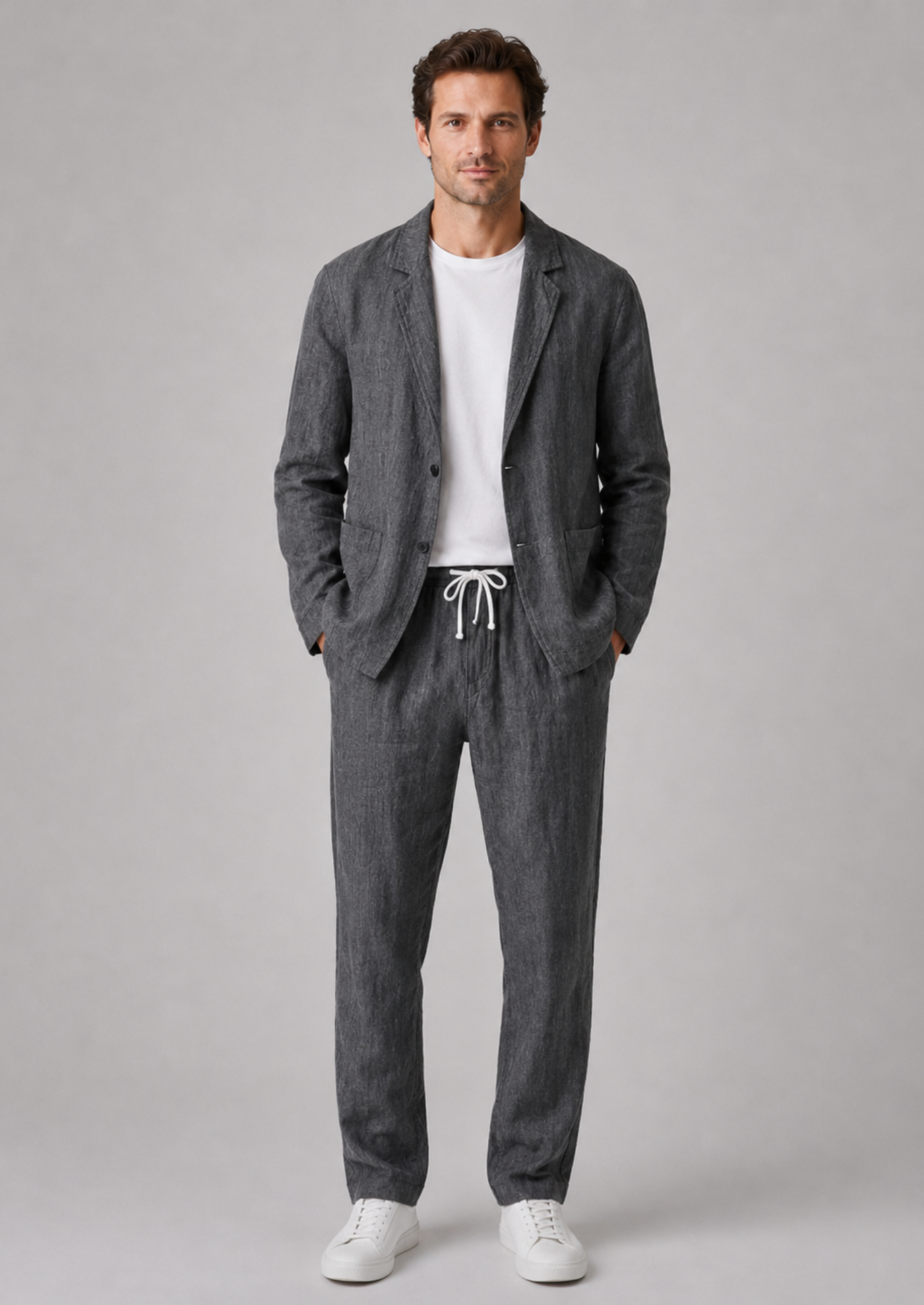 Men’s Blazer and Trouser Set with Single-Breasted Closure