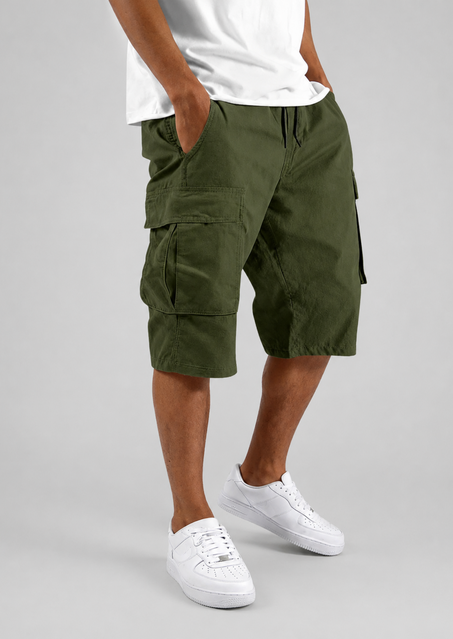 Men’s Cargo Shorts with Drawstring Waist and Side Pockets