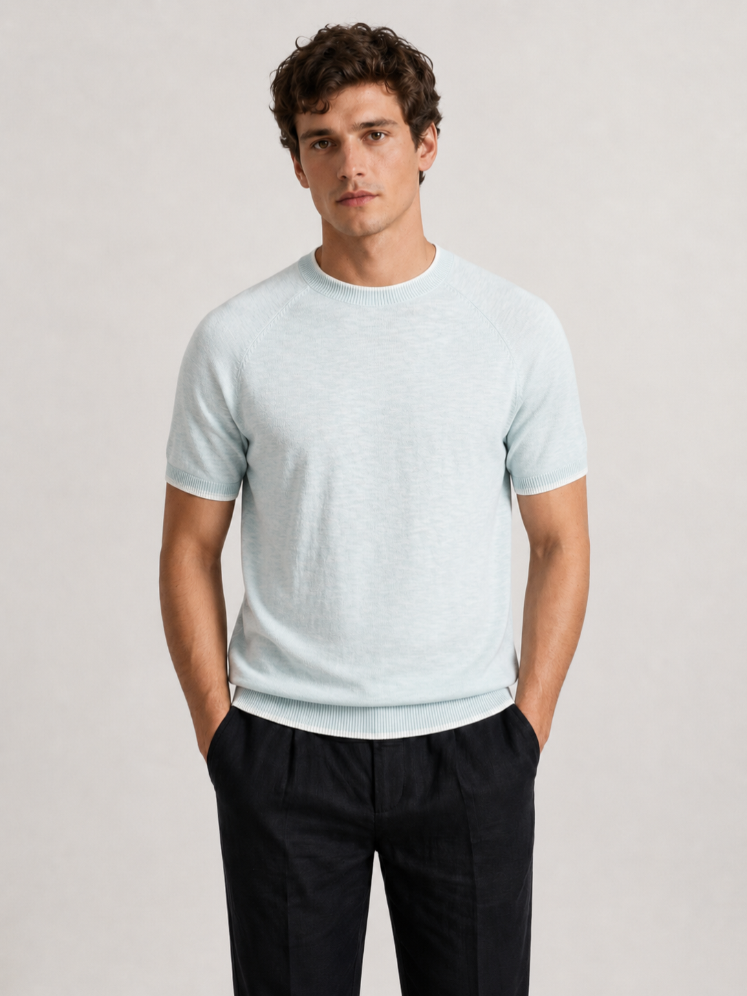 Men’s Contrast Trim T-Shirt with Ribbed Hem