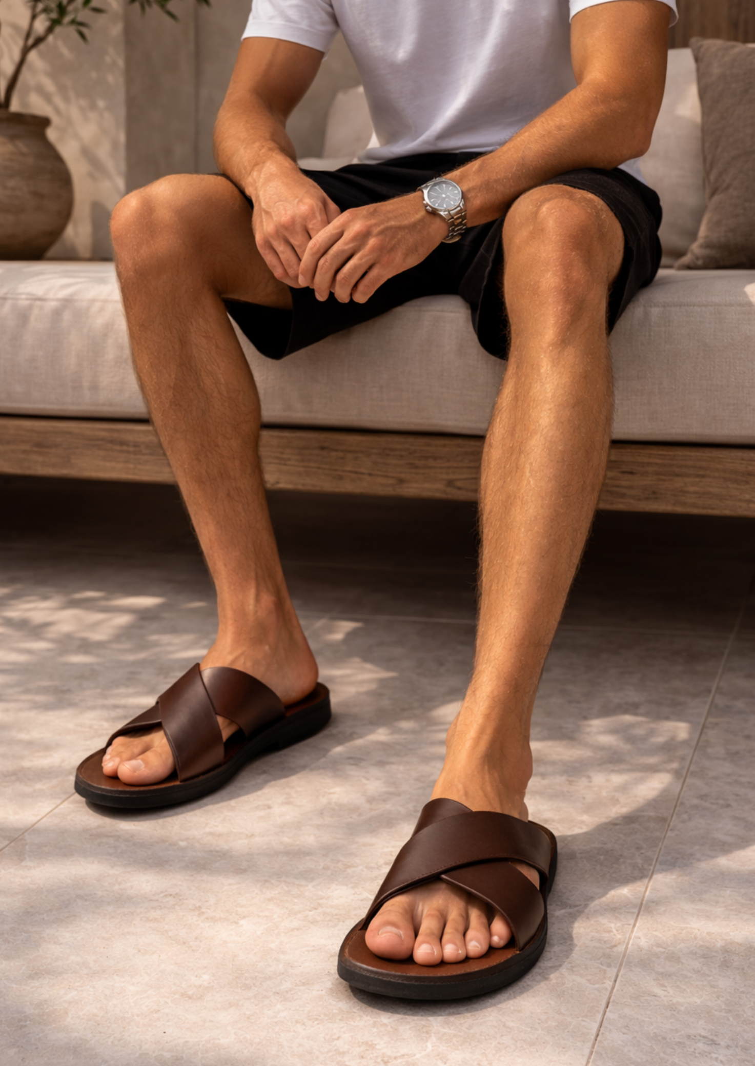 Men’s Cross Strap Slide Sandals with Open Toe and Flat Sole