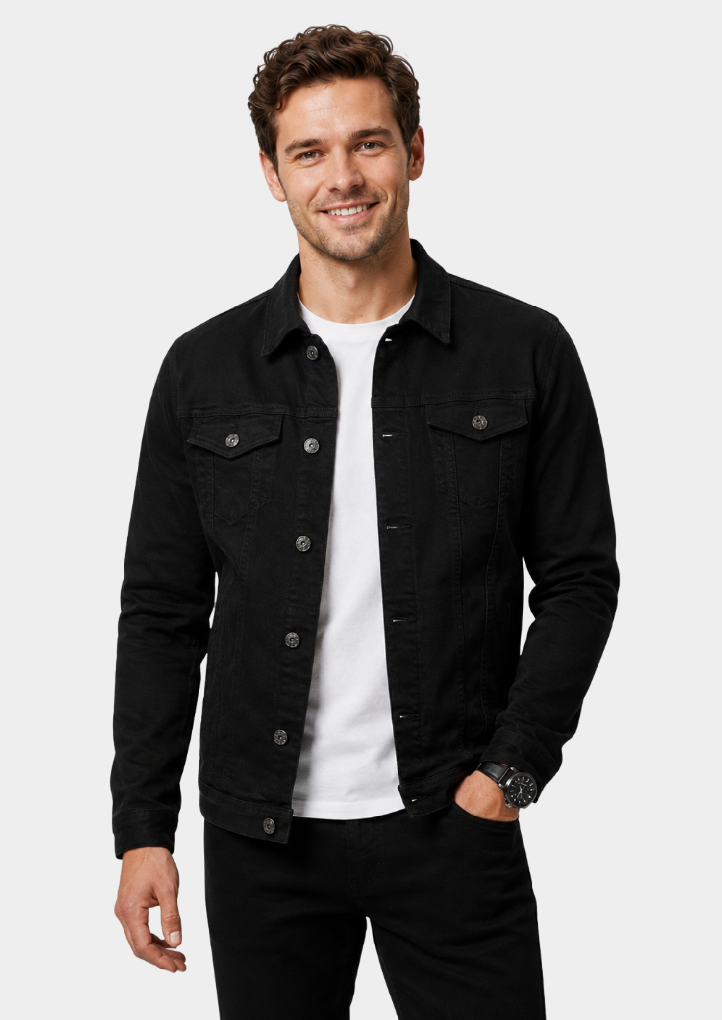 Men’s Denim Jacket with Button Front and Chest Pockets