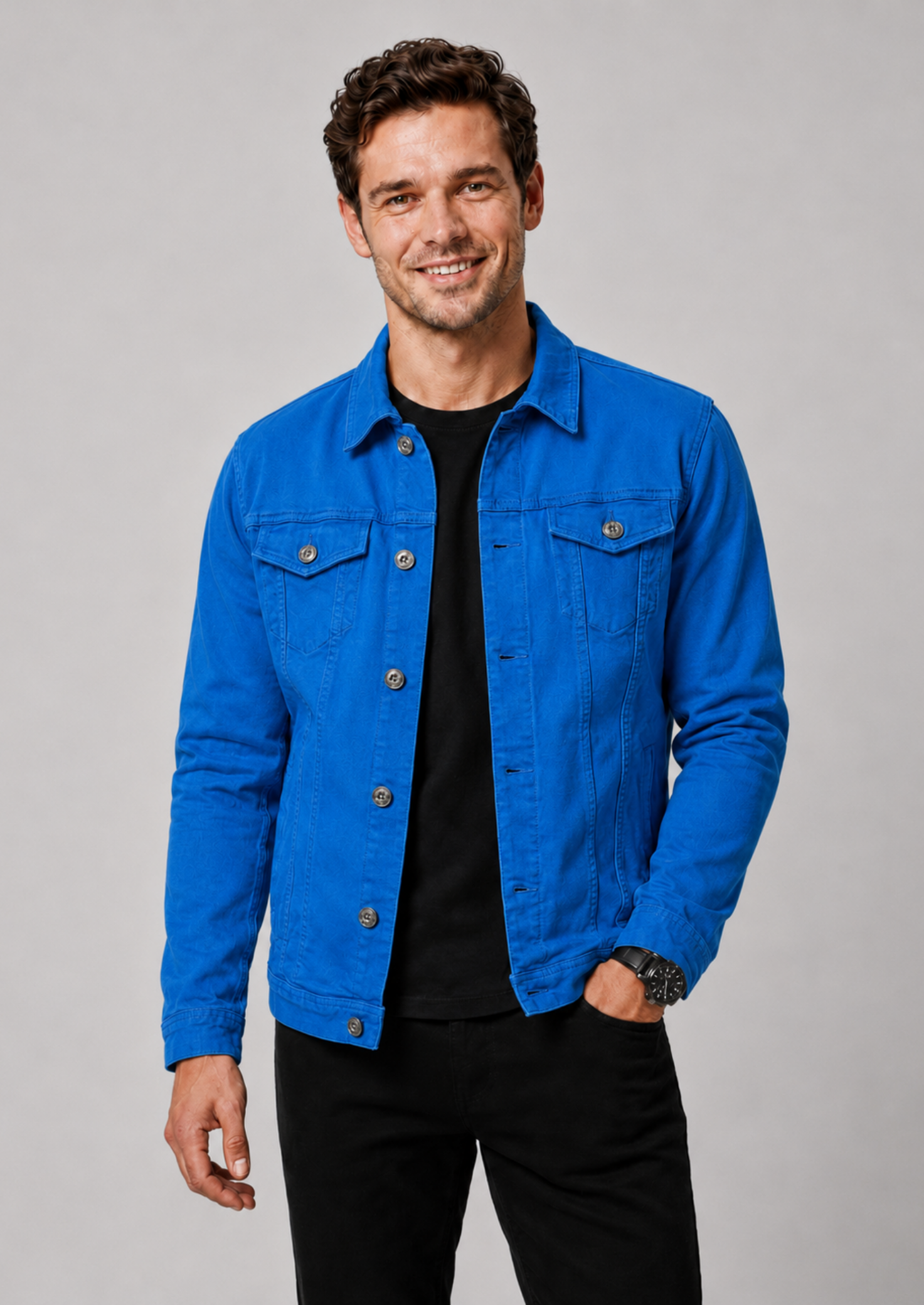 Men’s Denim Jacket with Button Front and Chest Pockets