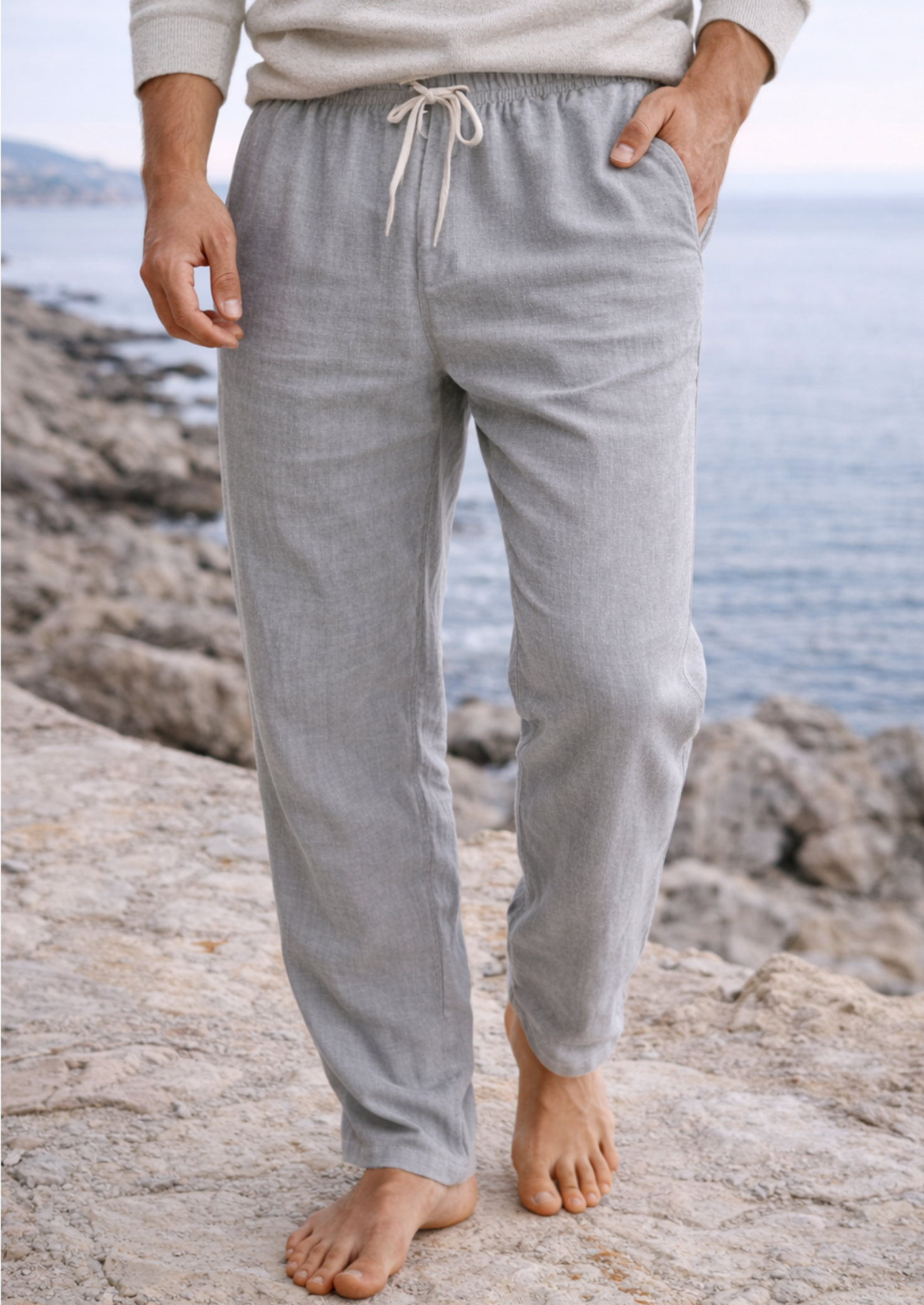 Men’s Drawstring Pants with Elastic Waist and Side Pockets