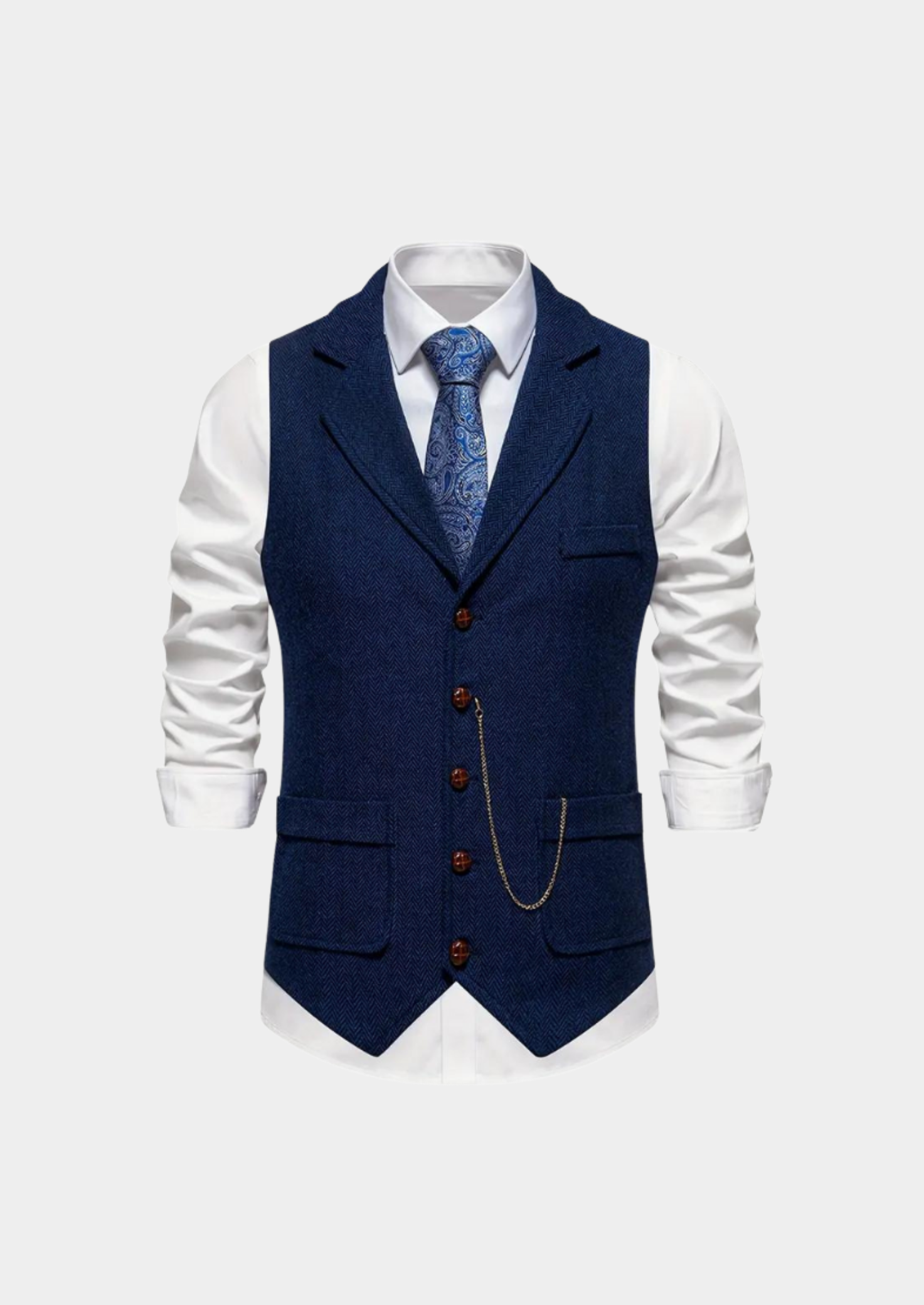 Men’s Herringbone Waistcoat with Lapel Collar