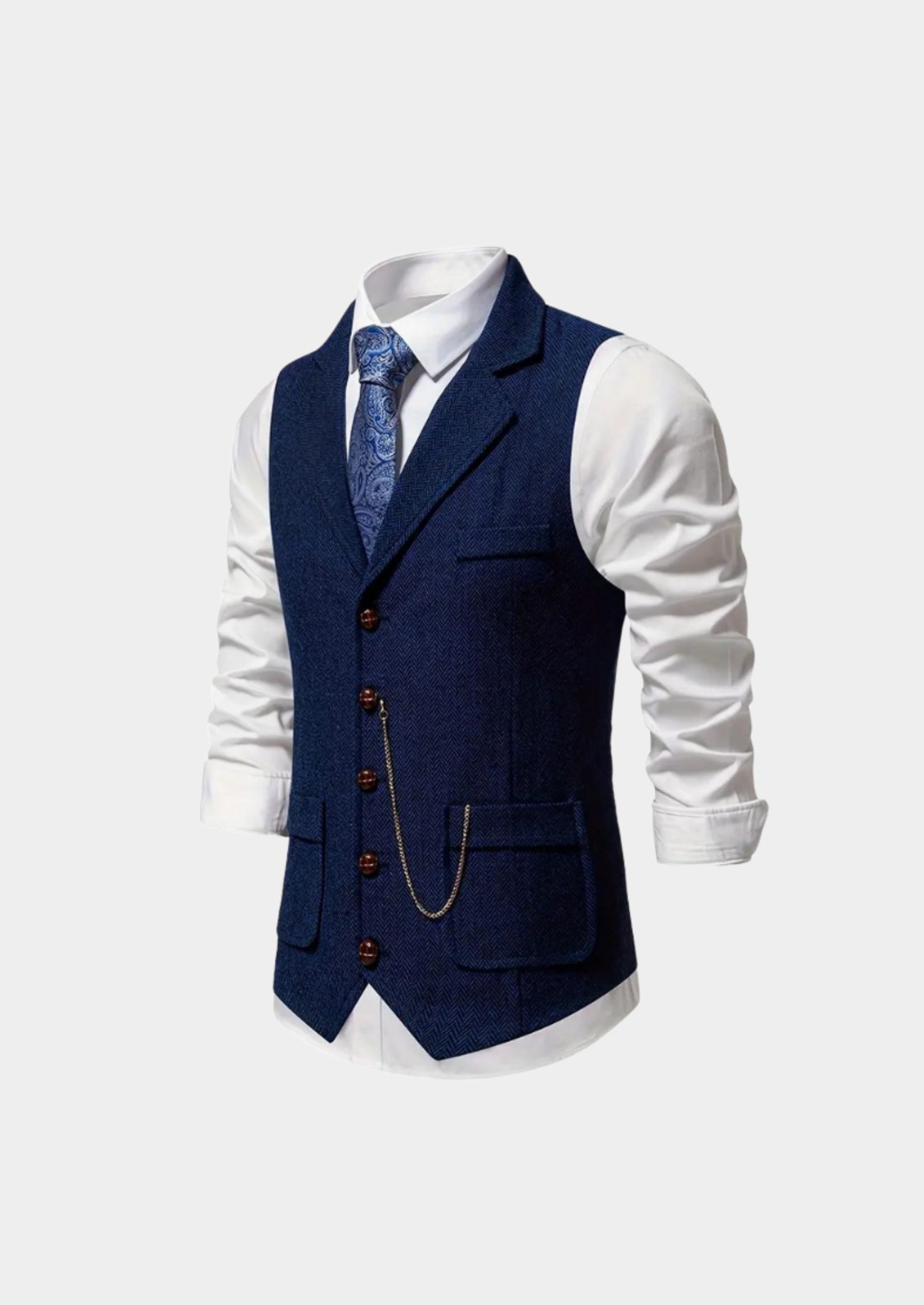 Men’s Herringbone Waistcoat with Lapel Collar
