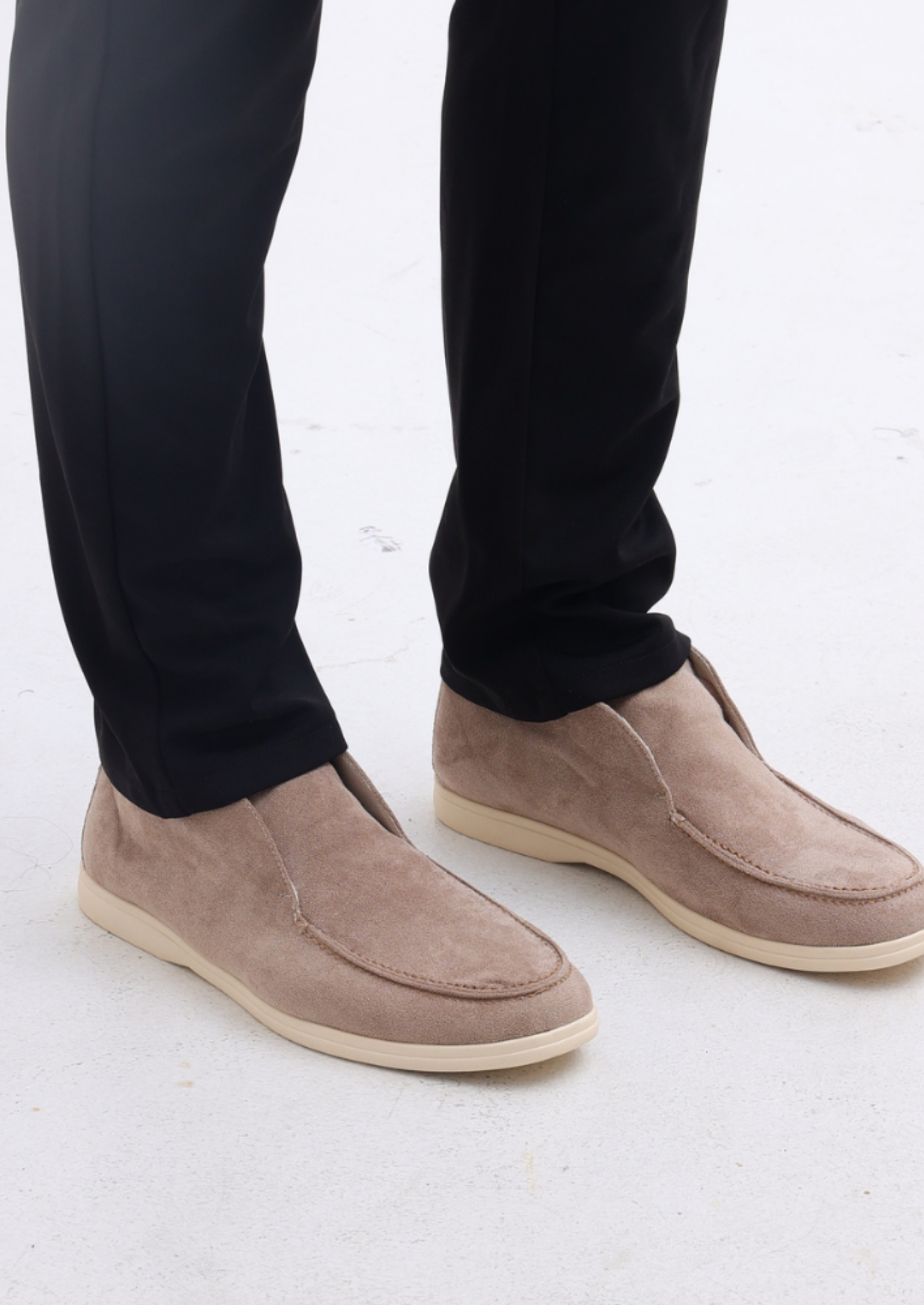 Men’s High Suede Slip-On Loafers with Contrast Sole
