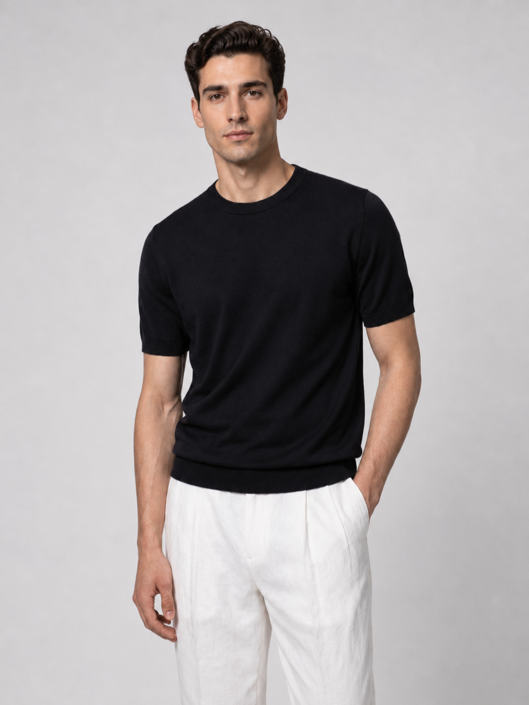 Men’s Knitted T-Shirt with Ribbed Trim
