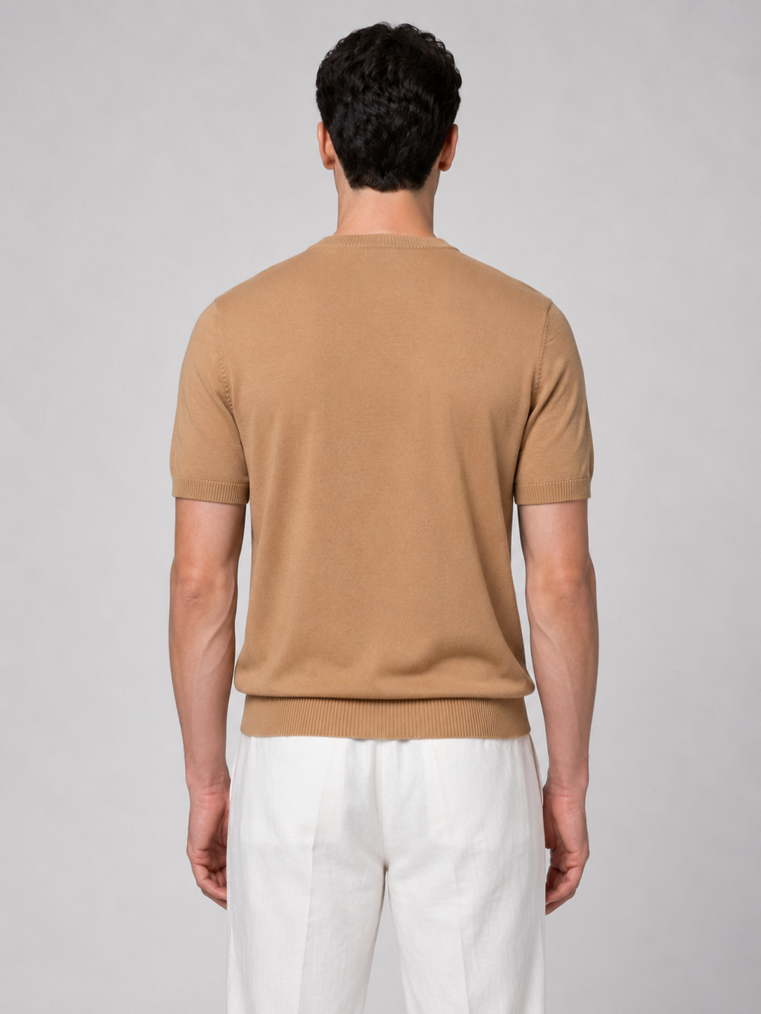 Men’s Knitted T-Shirt with Ribbed Trim