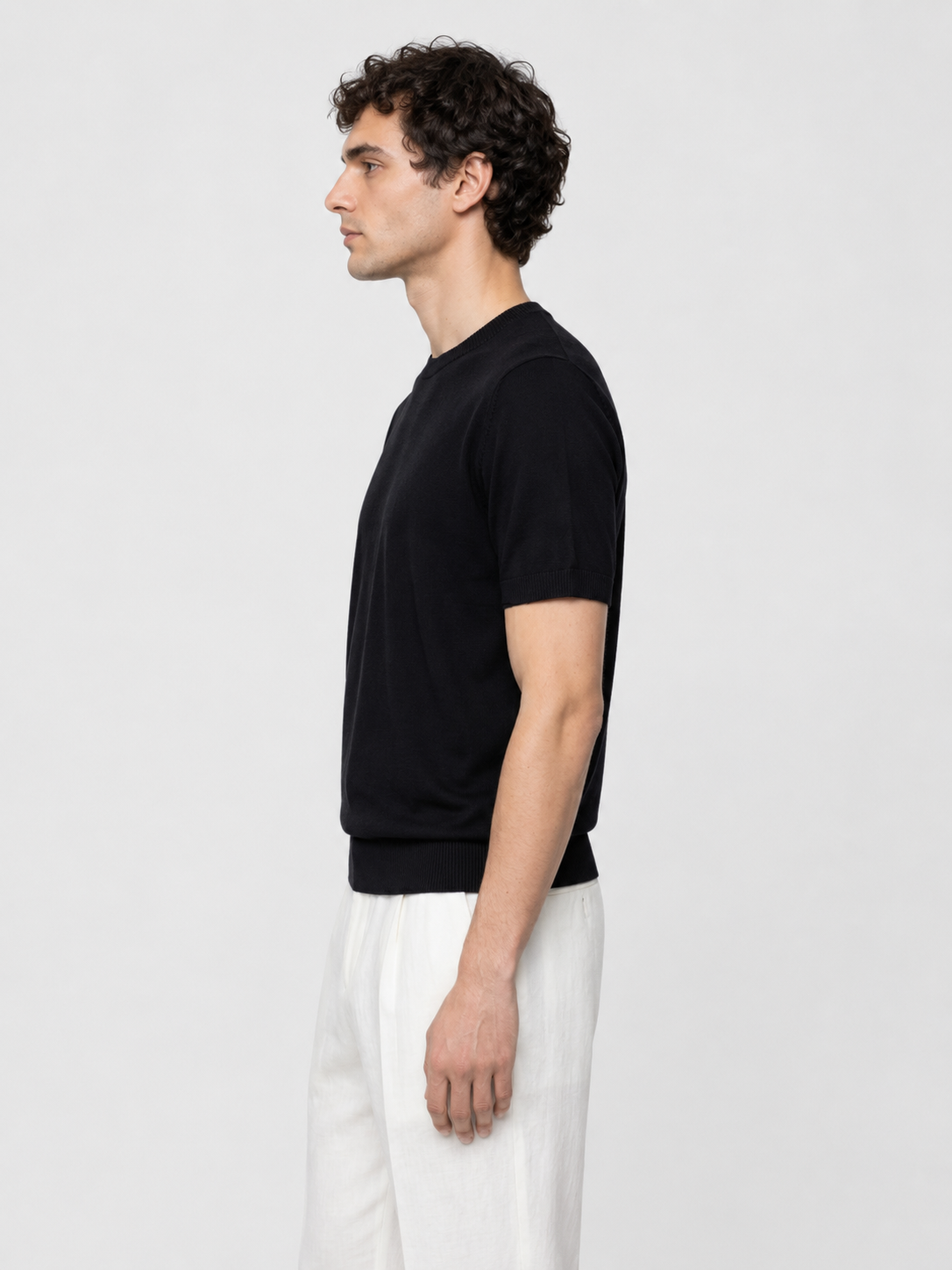 Men’s Knitted T-Shirt with Ribbed Trim