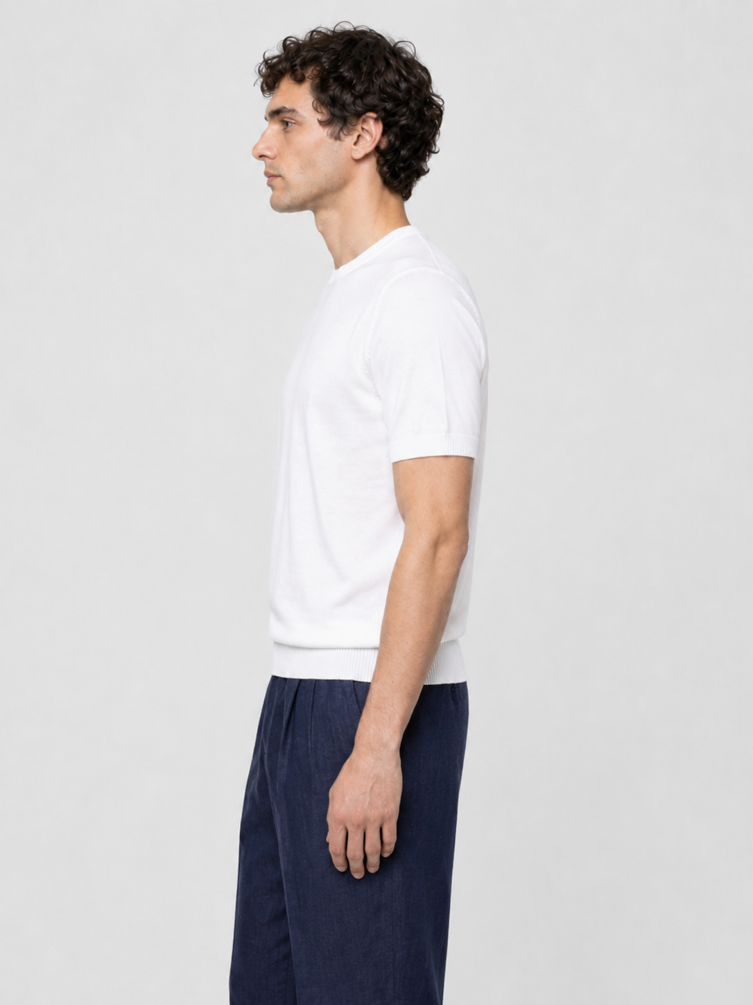 Men’s Knitted T-Shirt with Ribbed Trim