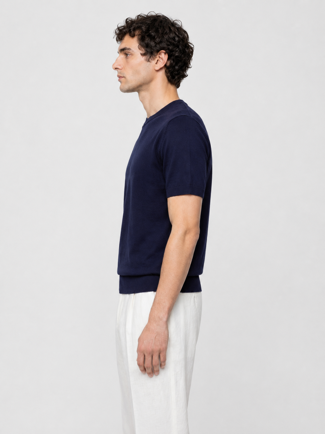Men’s Knitted T-Shirt with Ribbed Trim
