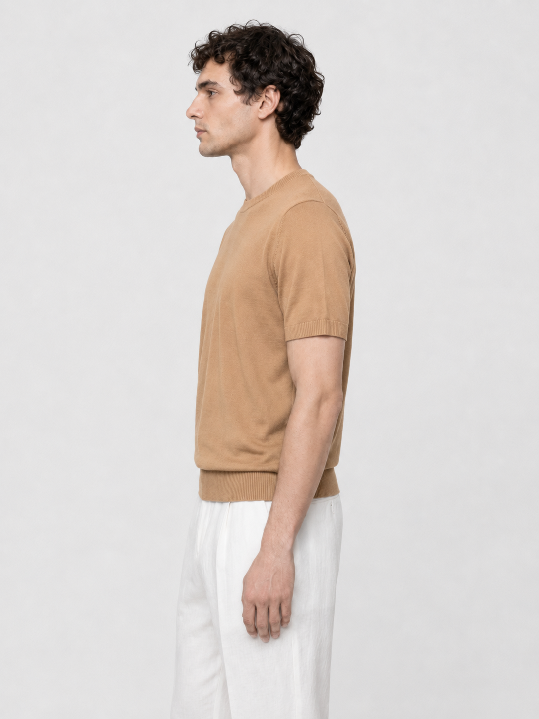 Men’s Knitted T-Shirt with Ribbed Trim