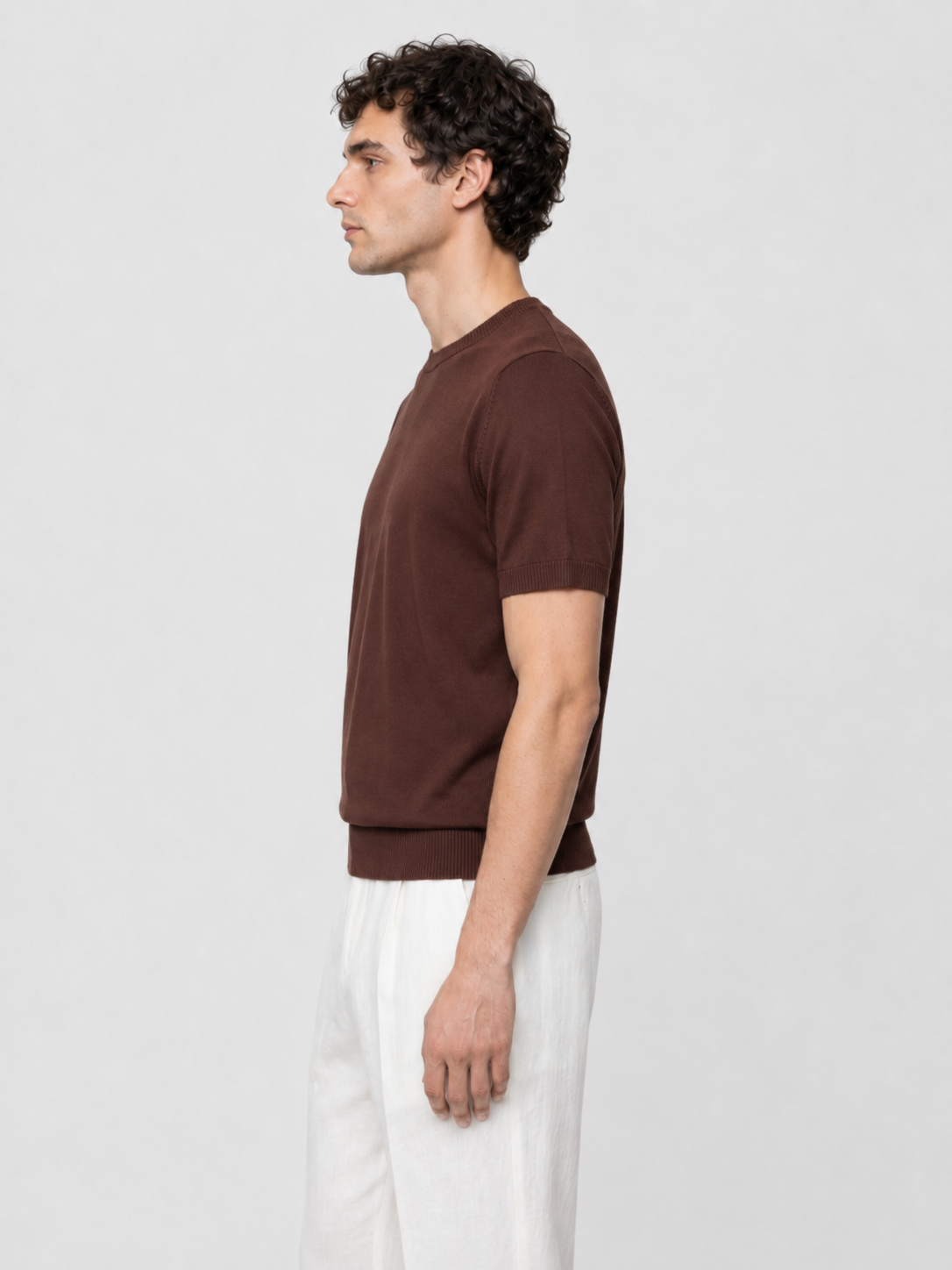 Men’s Knitted T-Shirt with Ribbed Trim