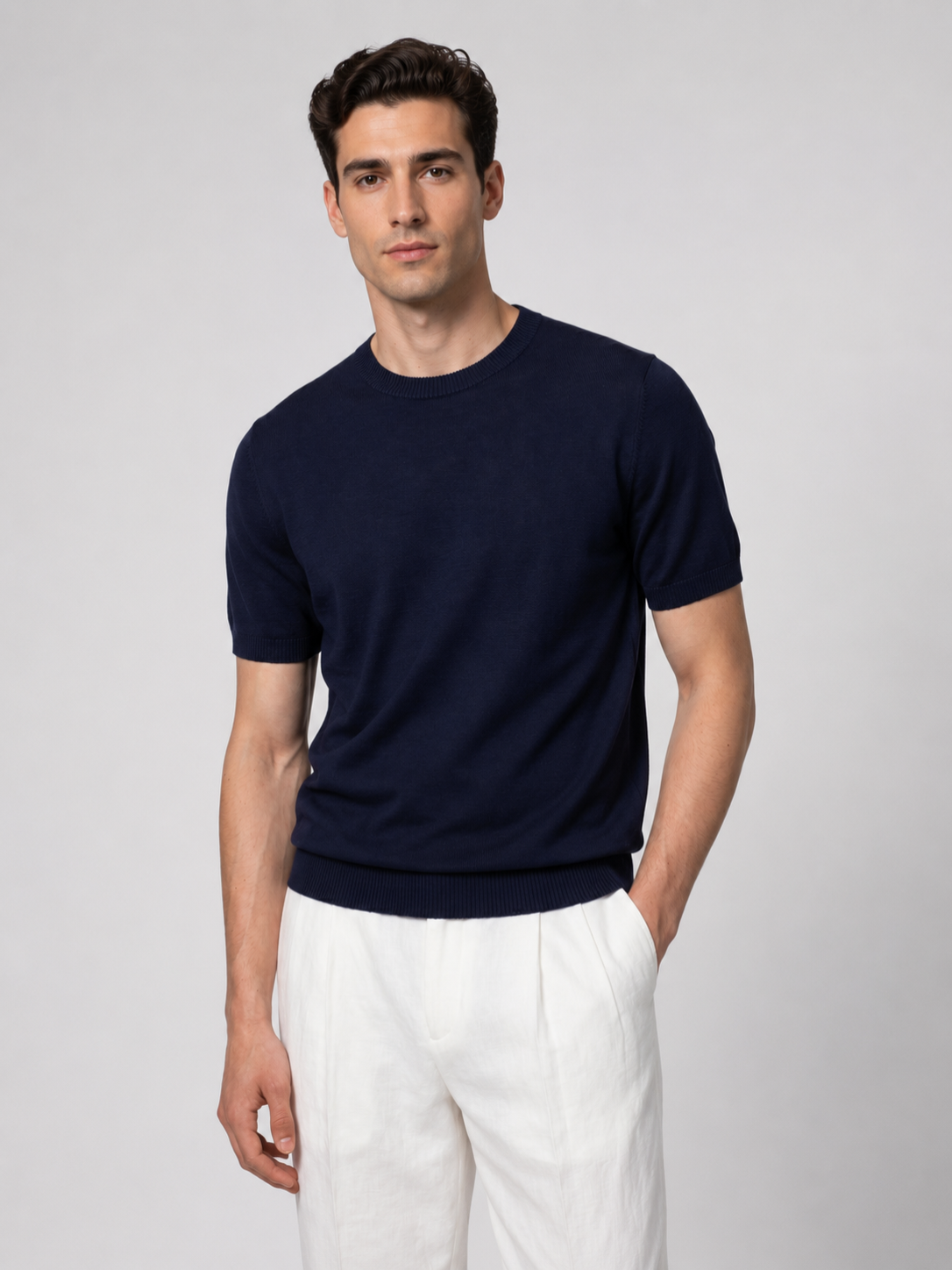 Men’s Knitted T-Shirt with Ribbed Trim