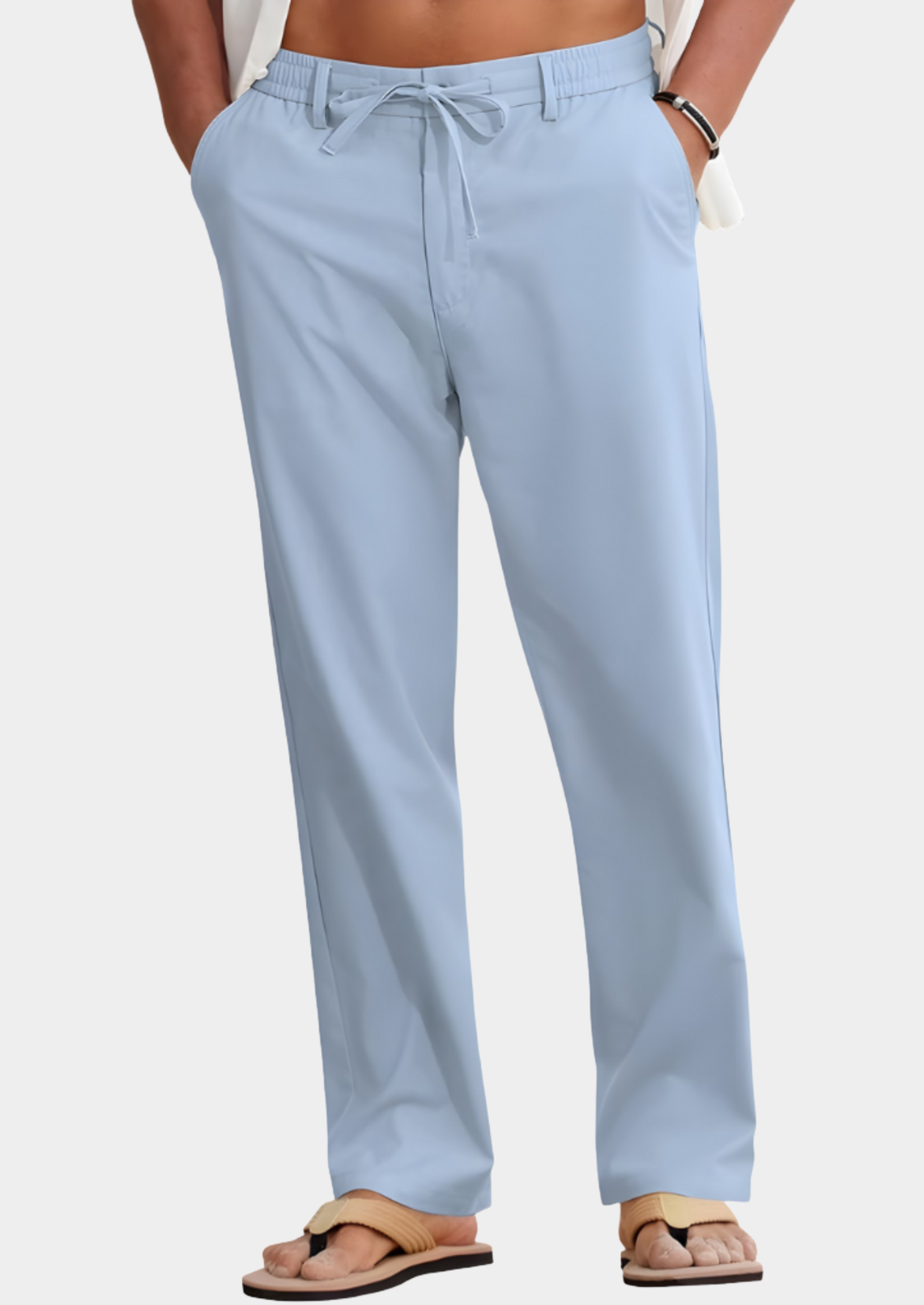 Men’s Linen Pants with Elastic Waistband and Relaxed Fit