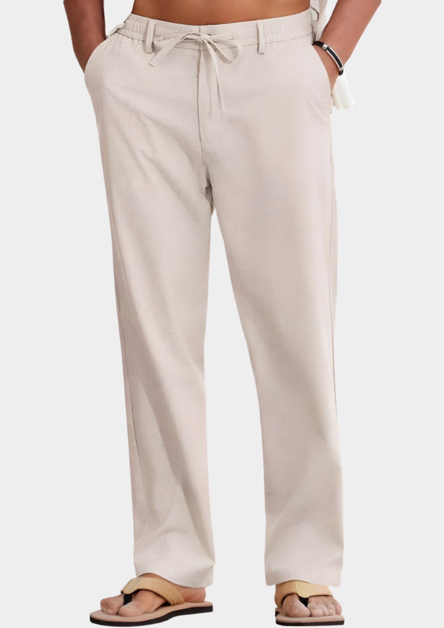 Men’s Linen Pants with Elastic Waistband and Relaxed Fit