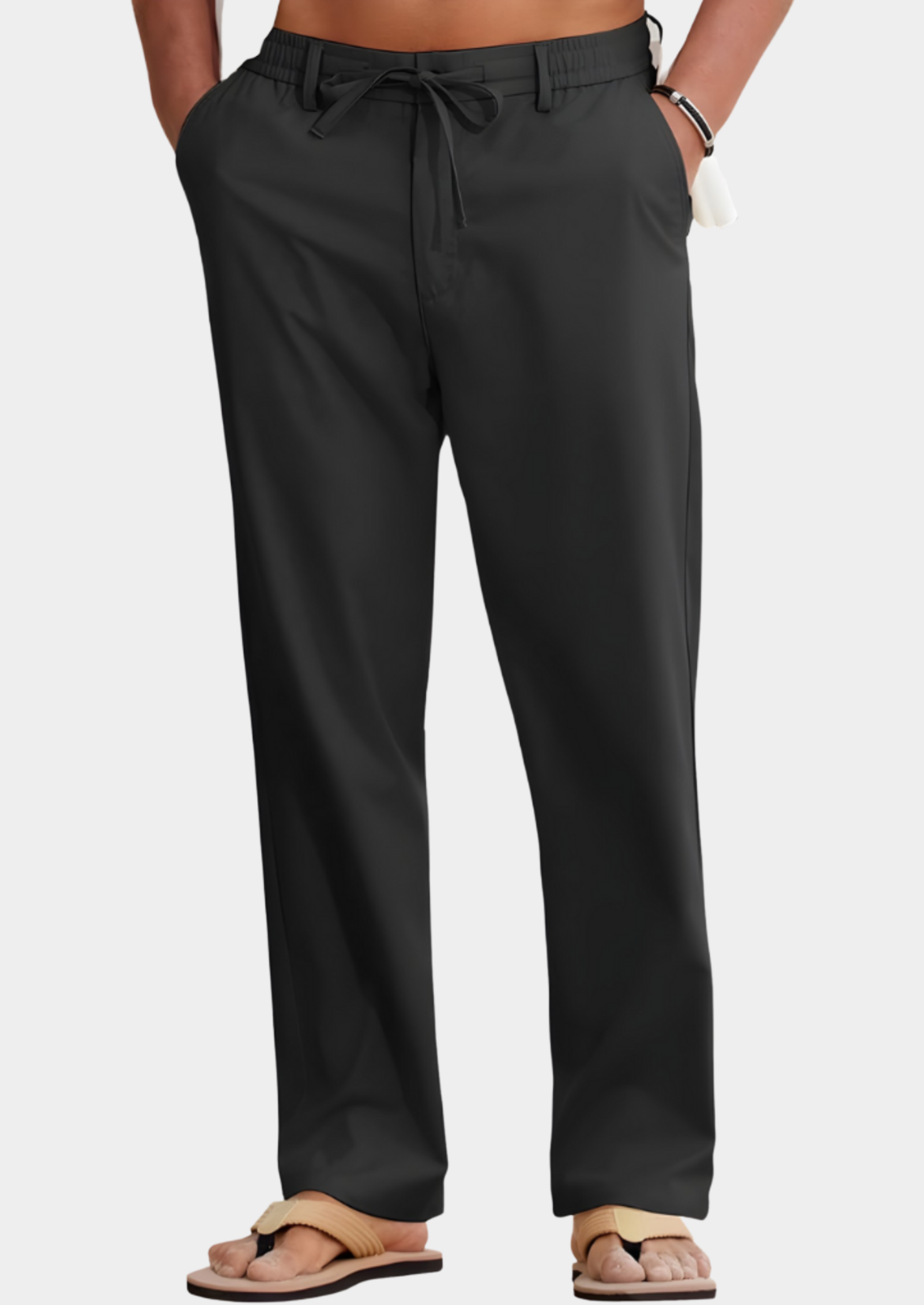 Men’s Linen Pants with Elastic Waistband and Relaxed Fit