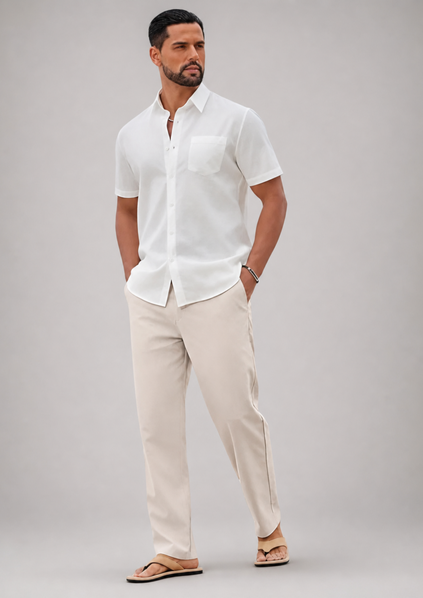 Men’s Linen Pants with Elastic Waistband and Relaxed Fit