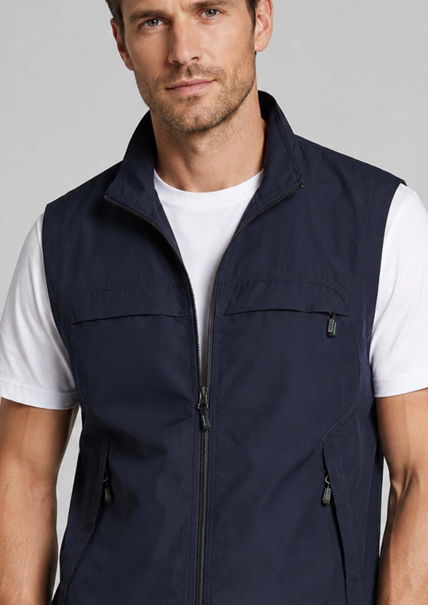 Men’s Mesh Gilet Jacket with Zipper and Multiple Pockets