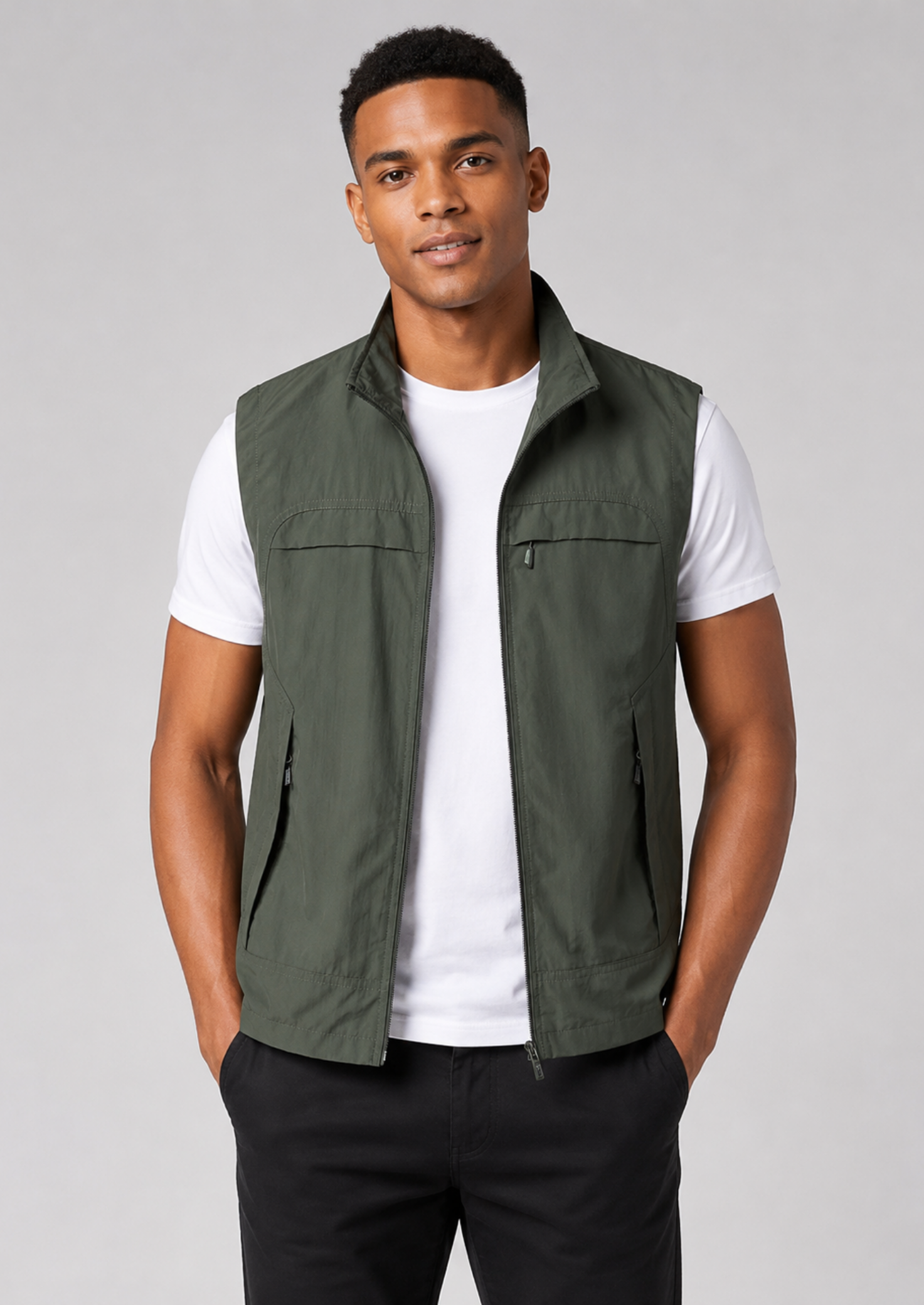 Men’s Mesh Gilet Jacket with Zipper and Multiple Pockets
