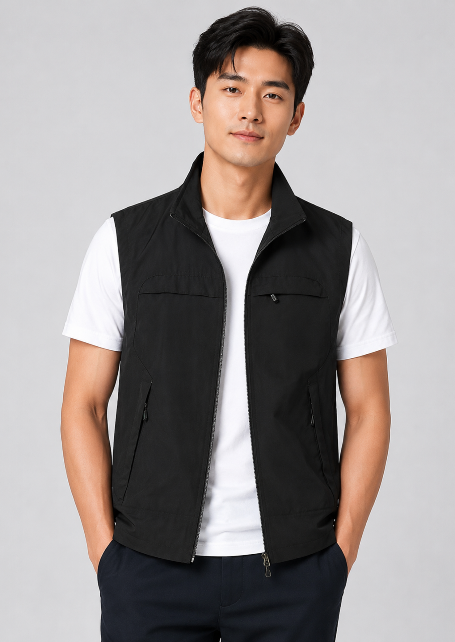 Men’s Mesh Gilet Jacket with Zipper and Multiple Pockets
