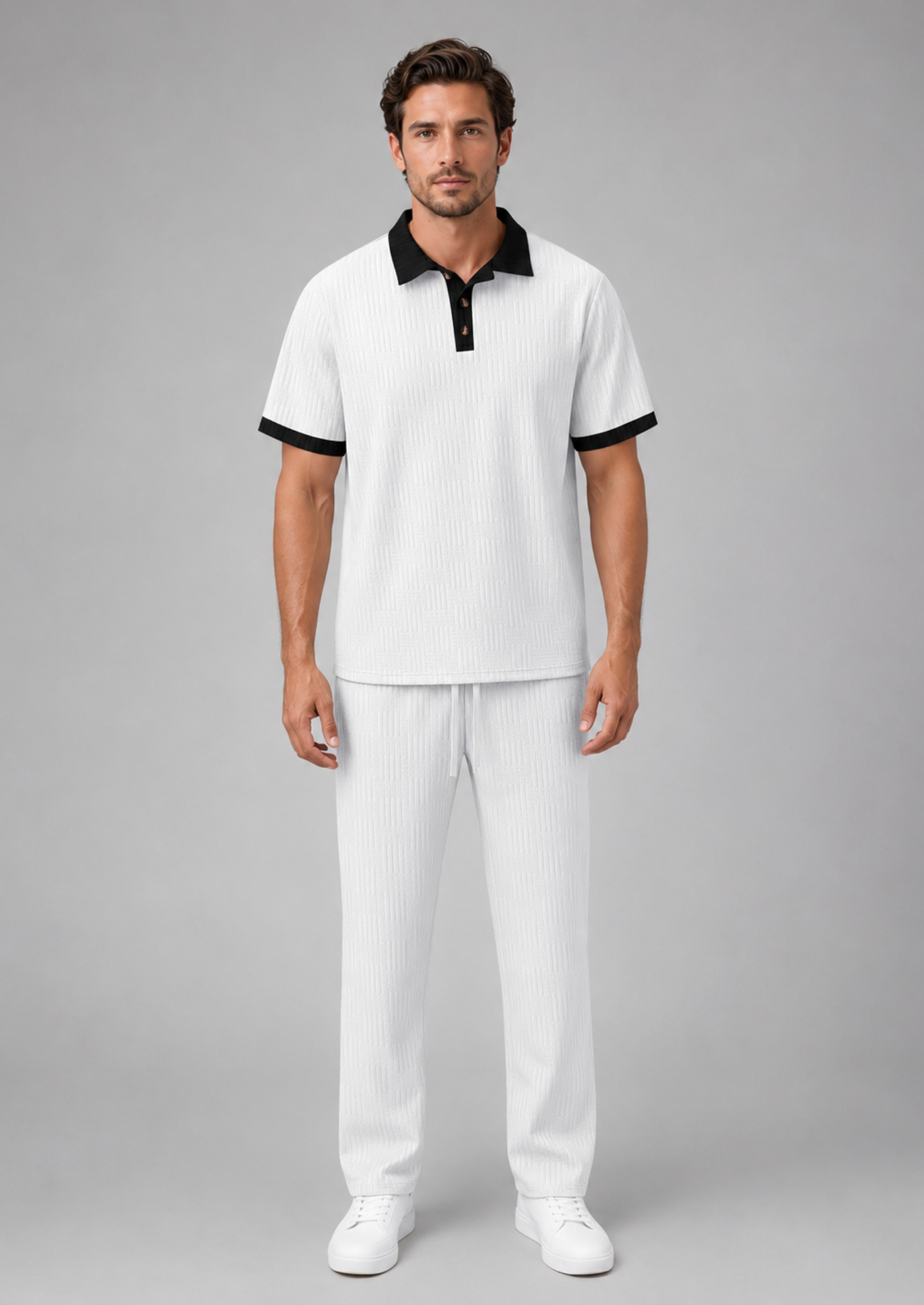 Men’s Polo Shirt and Pants Set with Colour Block Design