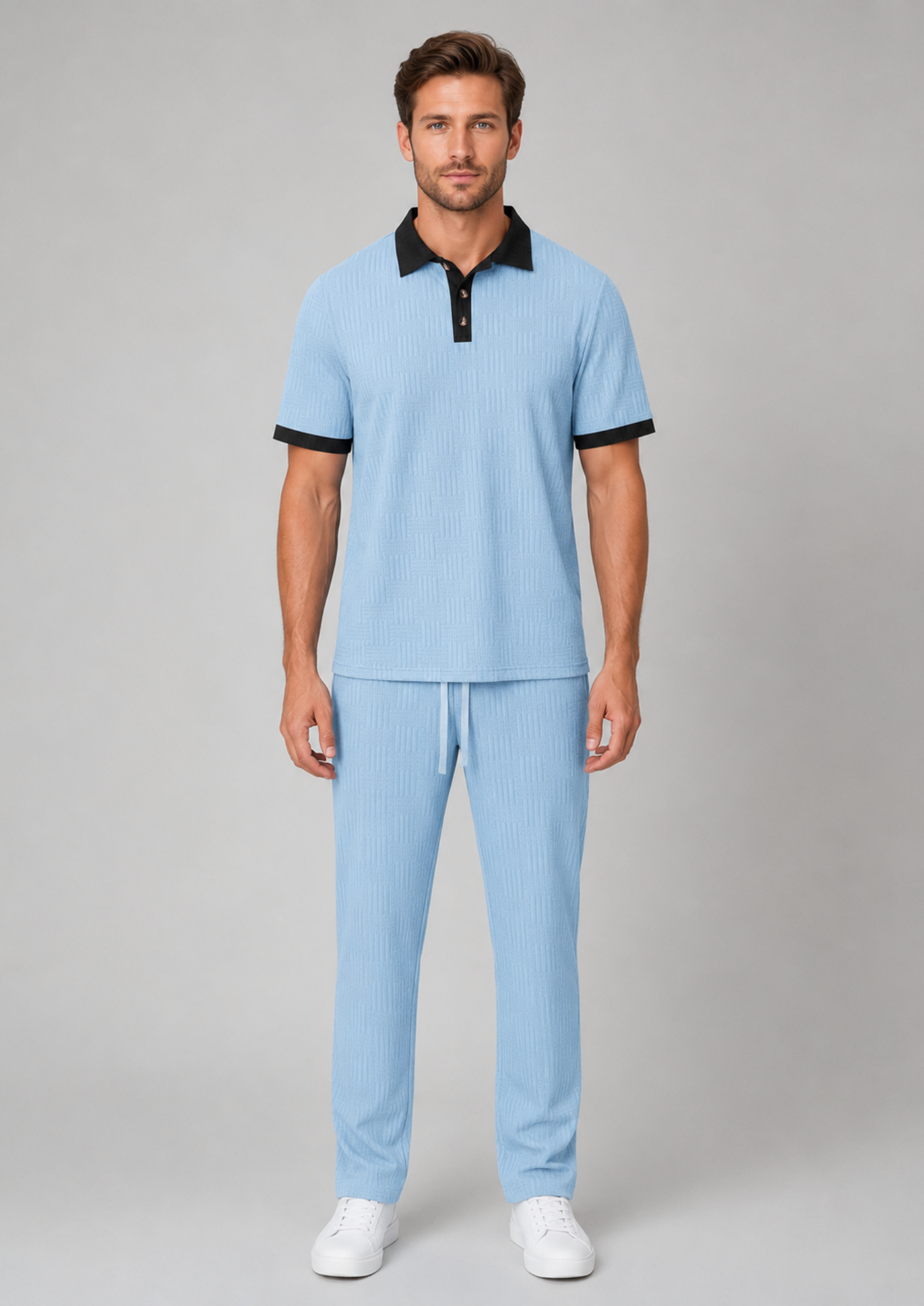 Men’s Polo Shirt and Pants Set with Colour Block Design