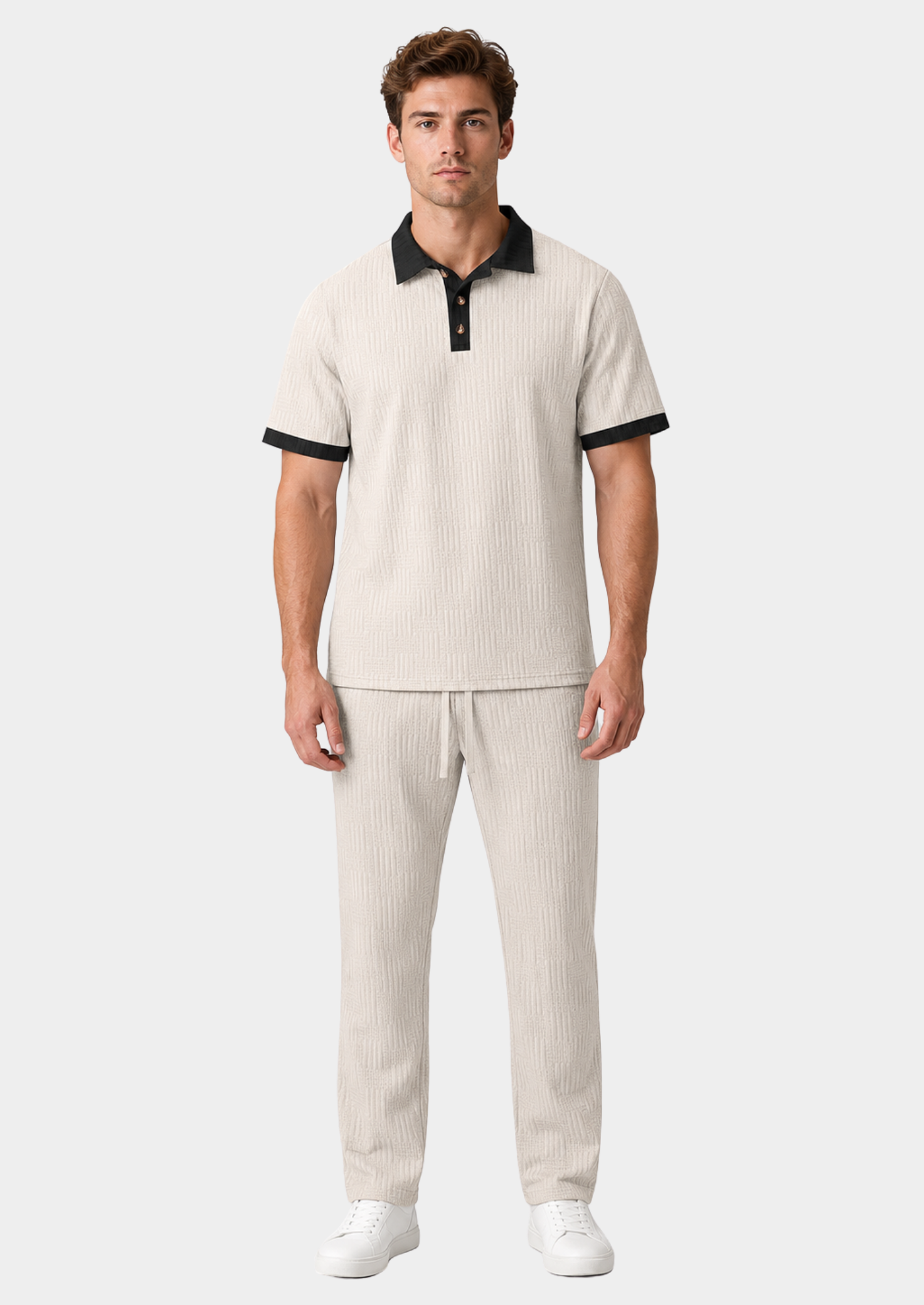 Men’s Polo Shirt and Pants Set with Colour Block Design
