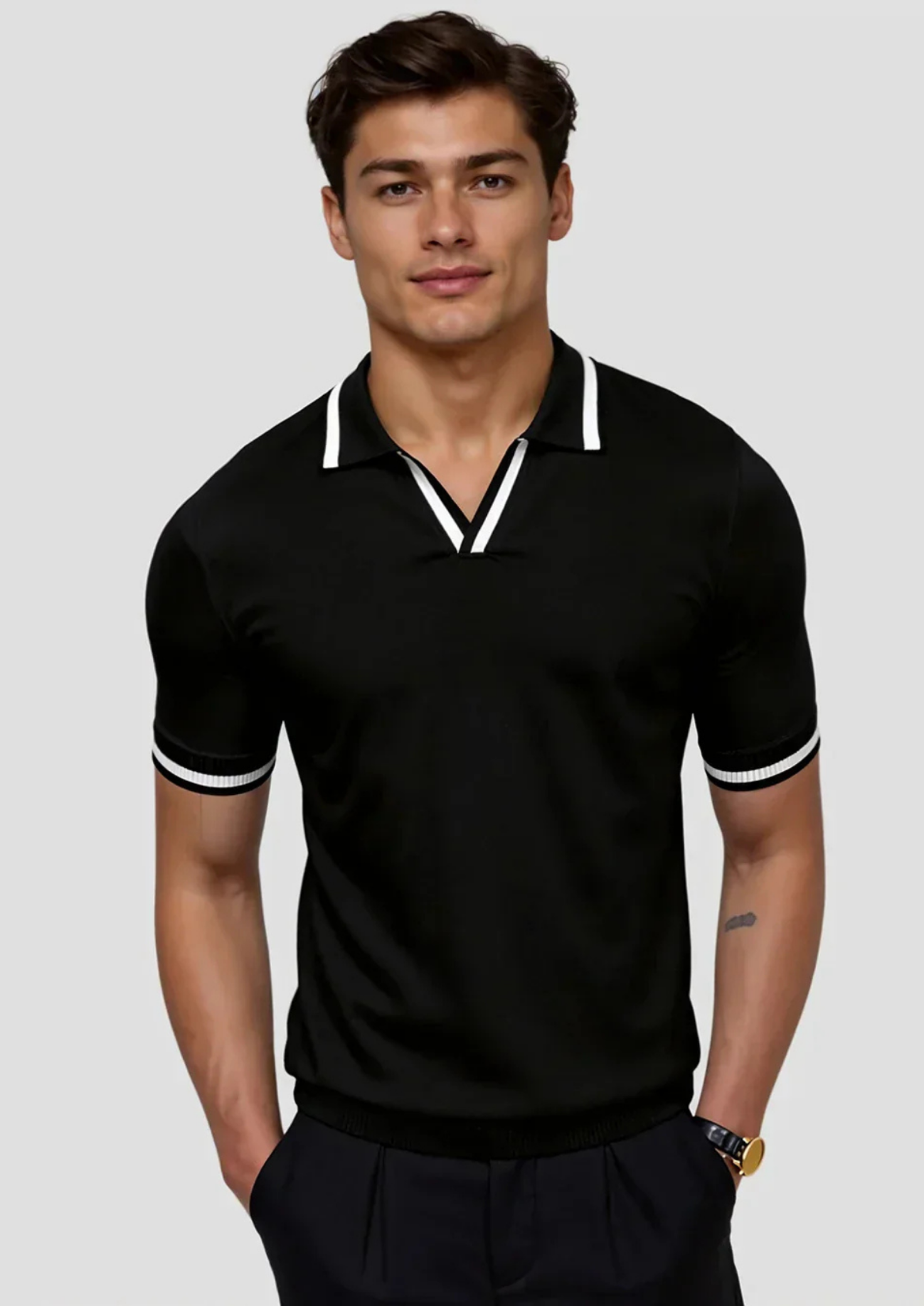 Men’s Polo Shirt with Contrast Trim and Button Placket