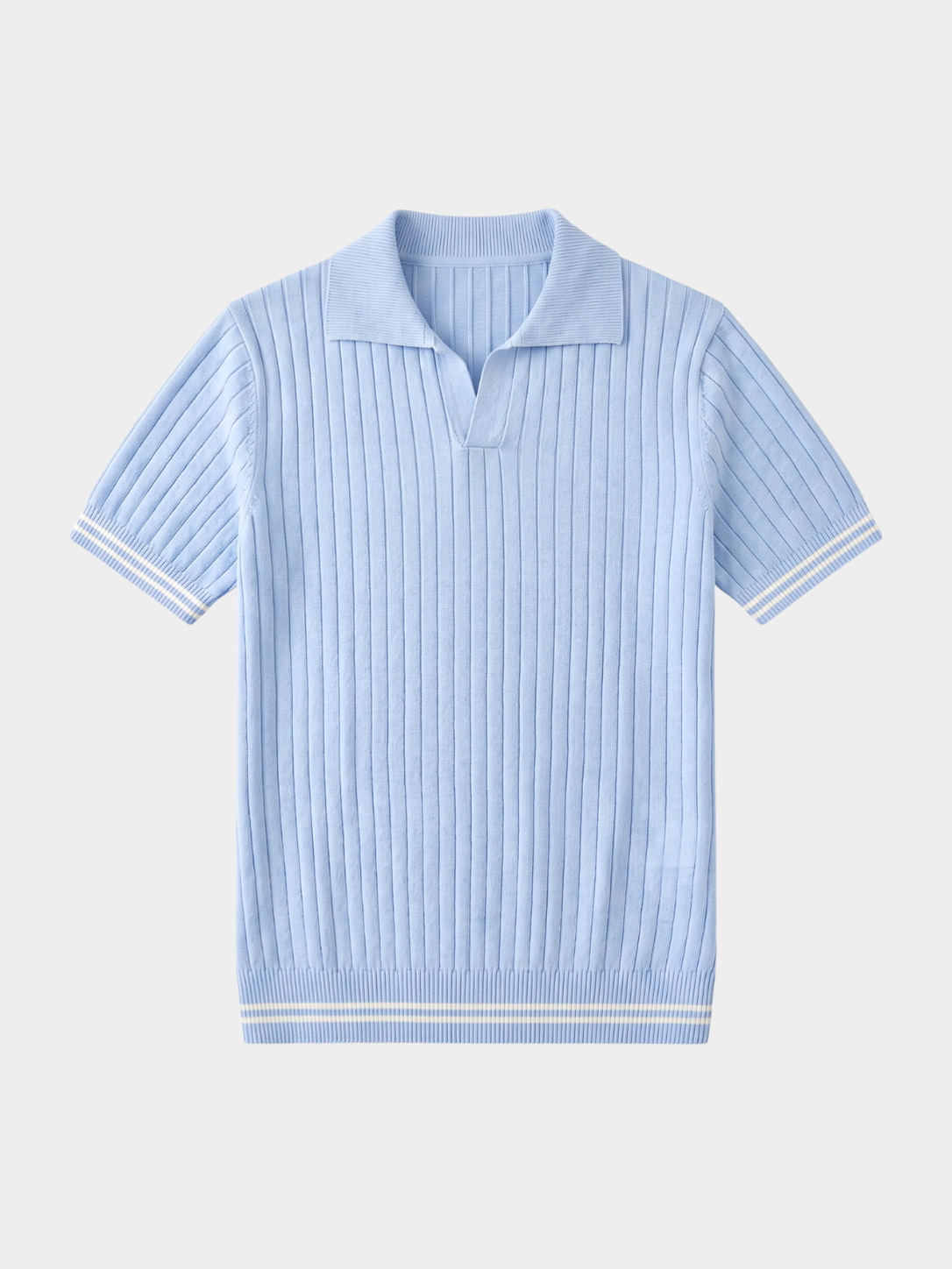 Men’s Ribbed Knit Polo with Open Collar