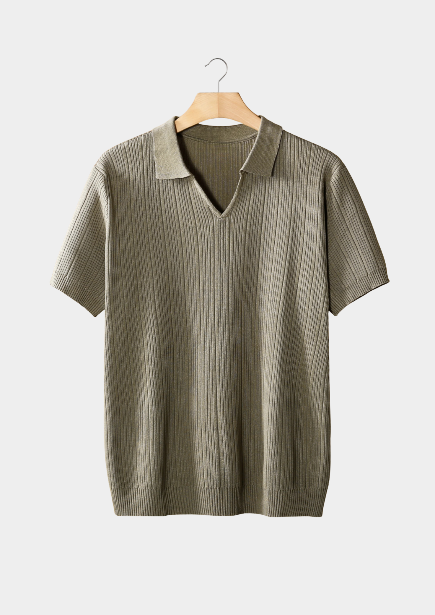 Men’s Ribbed Polo Shirt with Short Sleeves and Open Collar