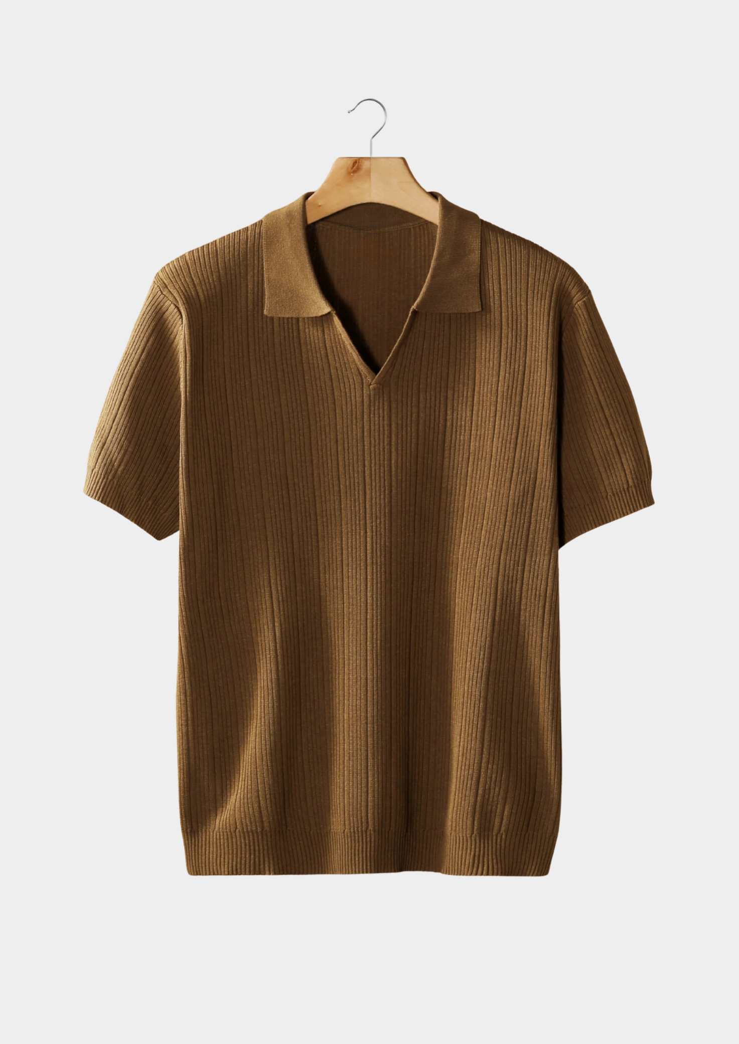 Men’s Ribbed Polo Shirt with Short Sleeves and Open Collar