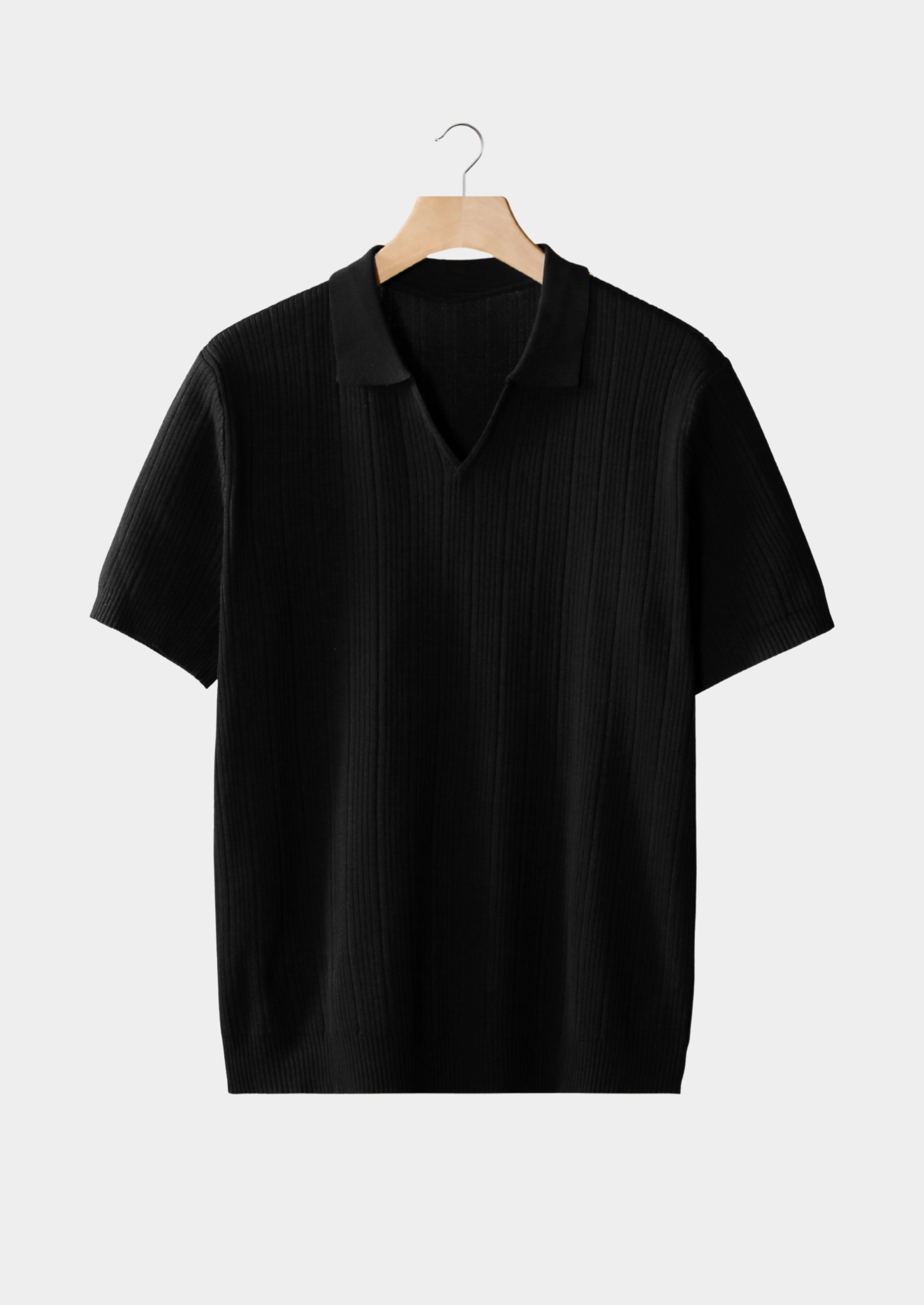 Men’s Ribbed Polo Shirt with Short Sleeves and Open Collar
