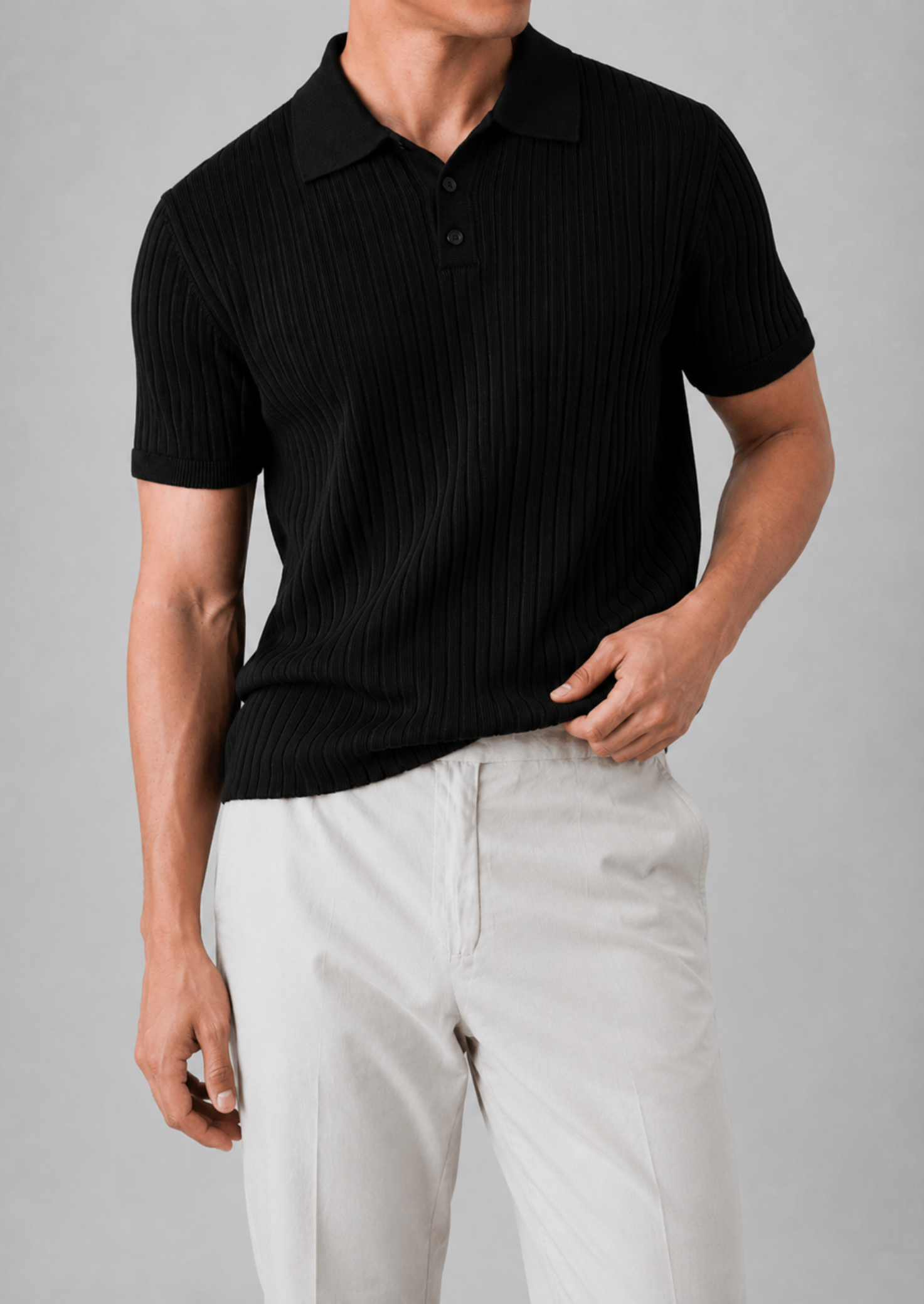 Men’s Ribbed Polo Shirt with Short Sleeves