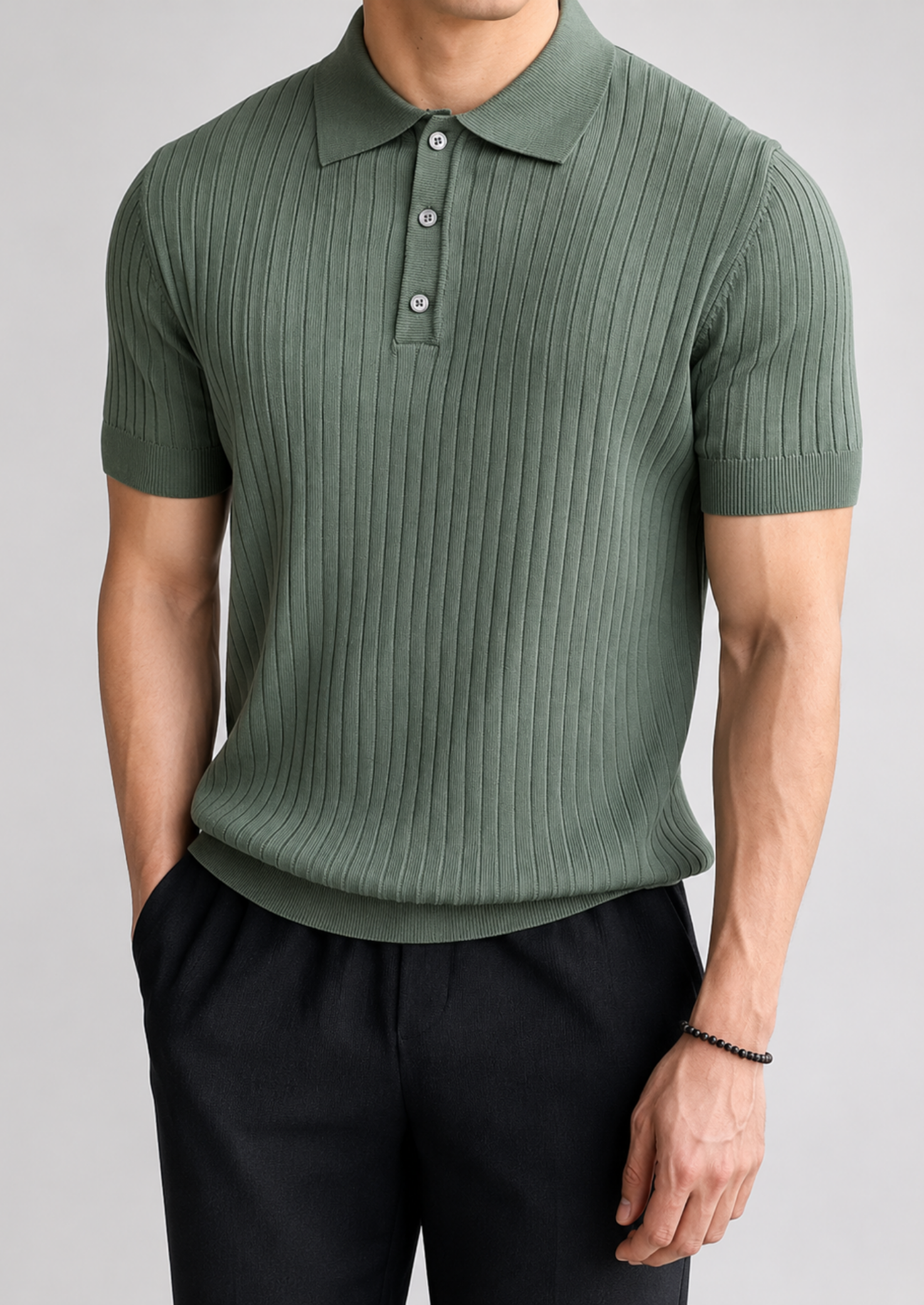 Men’s Ribbed Polo Shirt with Short Sleeves