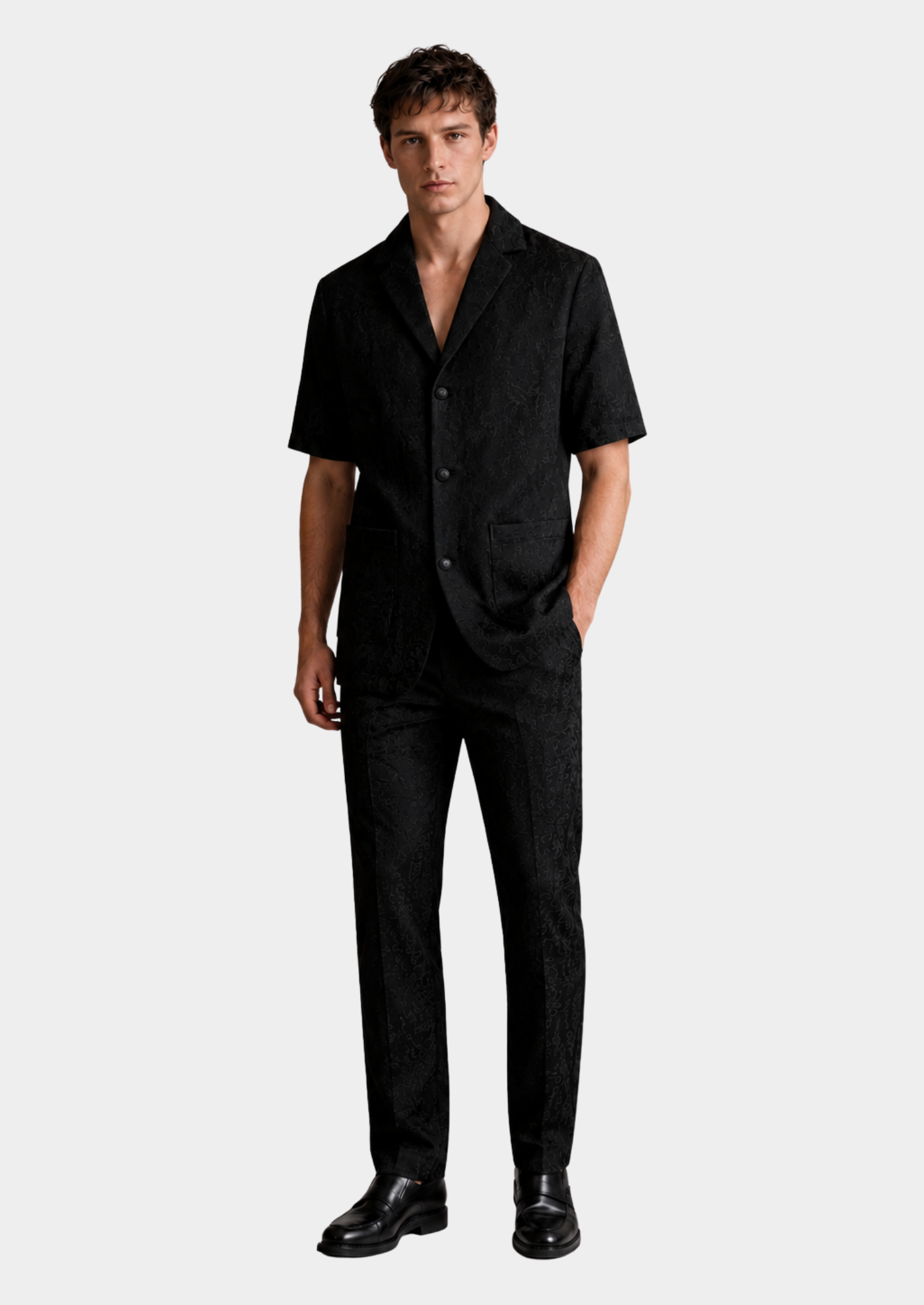 Men’s Short Sleeve Blazer and Shorts Set with Textured Fabric