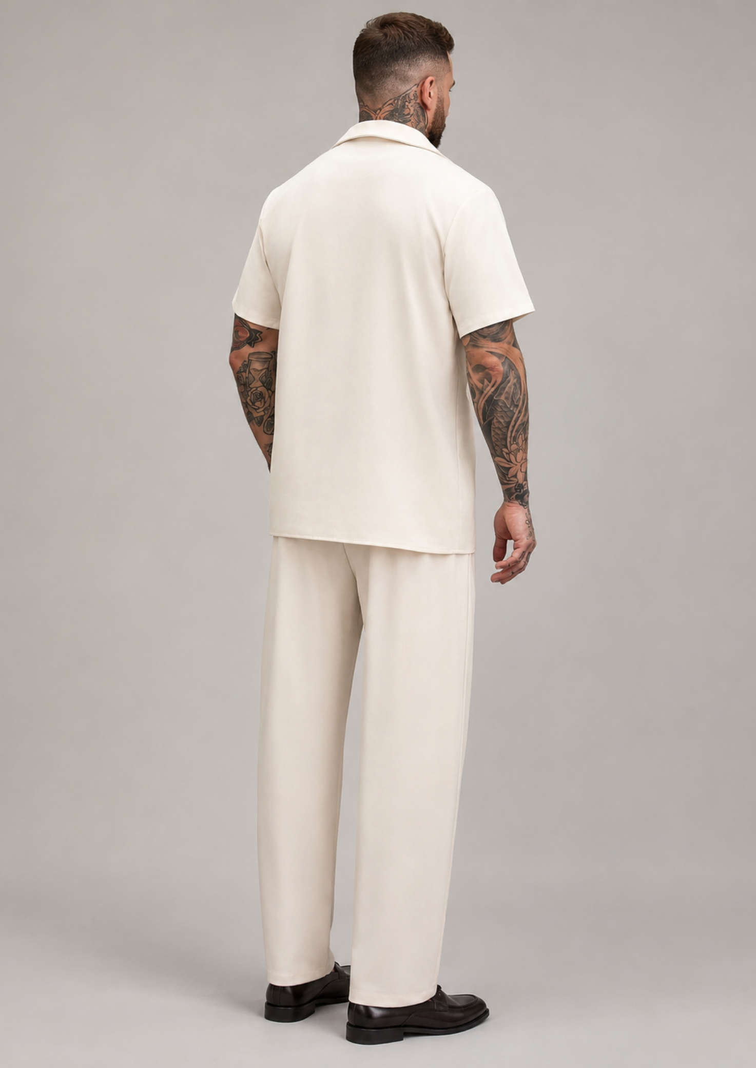 Men’s Short Sleeve Blazer and Trouser Set with Notched Collar