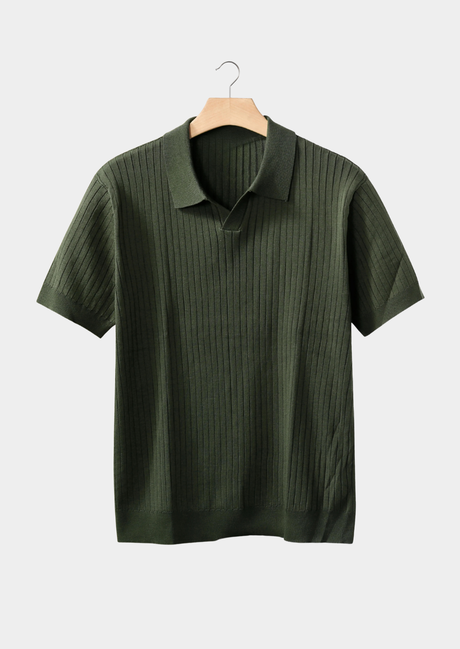 Men’s Short Sleeve Ribbed Polo Shirt with Open Neck
