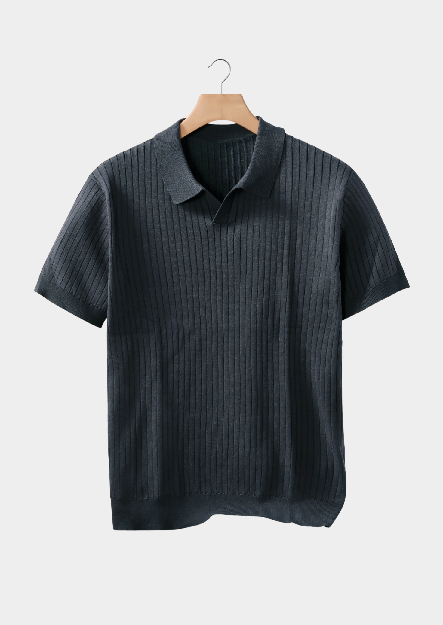 Men’s Short Sleeve Ribbed Polo Shirt with Open Neck