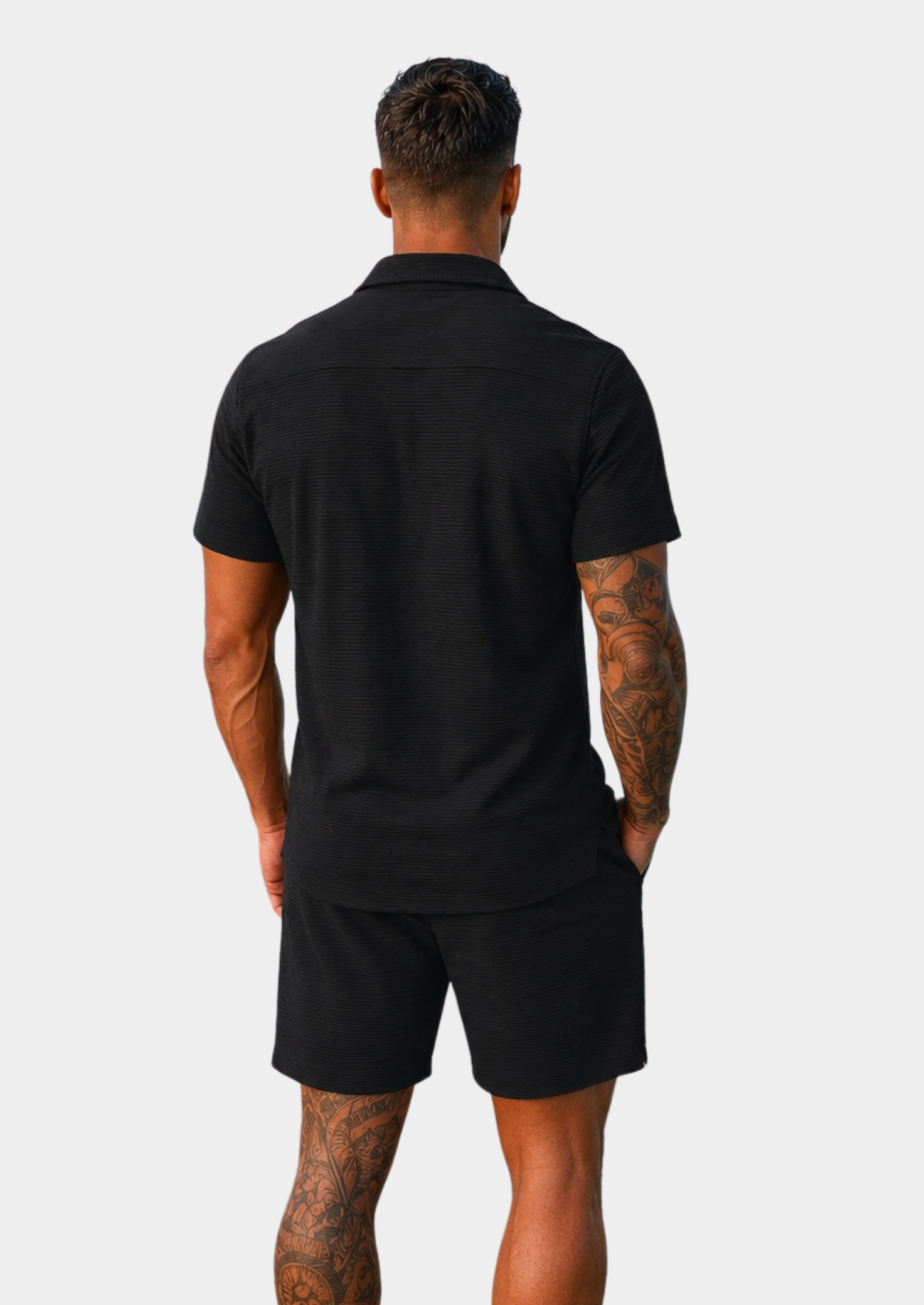 Men’s Short Sleeve Shirt and Shorts Set with Jacquard Texture