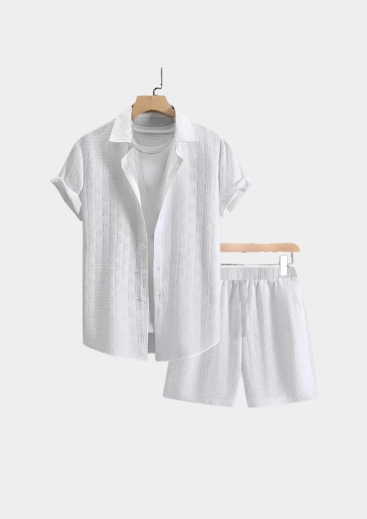 Men’s Short Sleeve Shirt and Shorts Set with Jacquard Texture