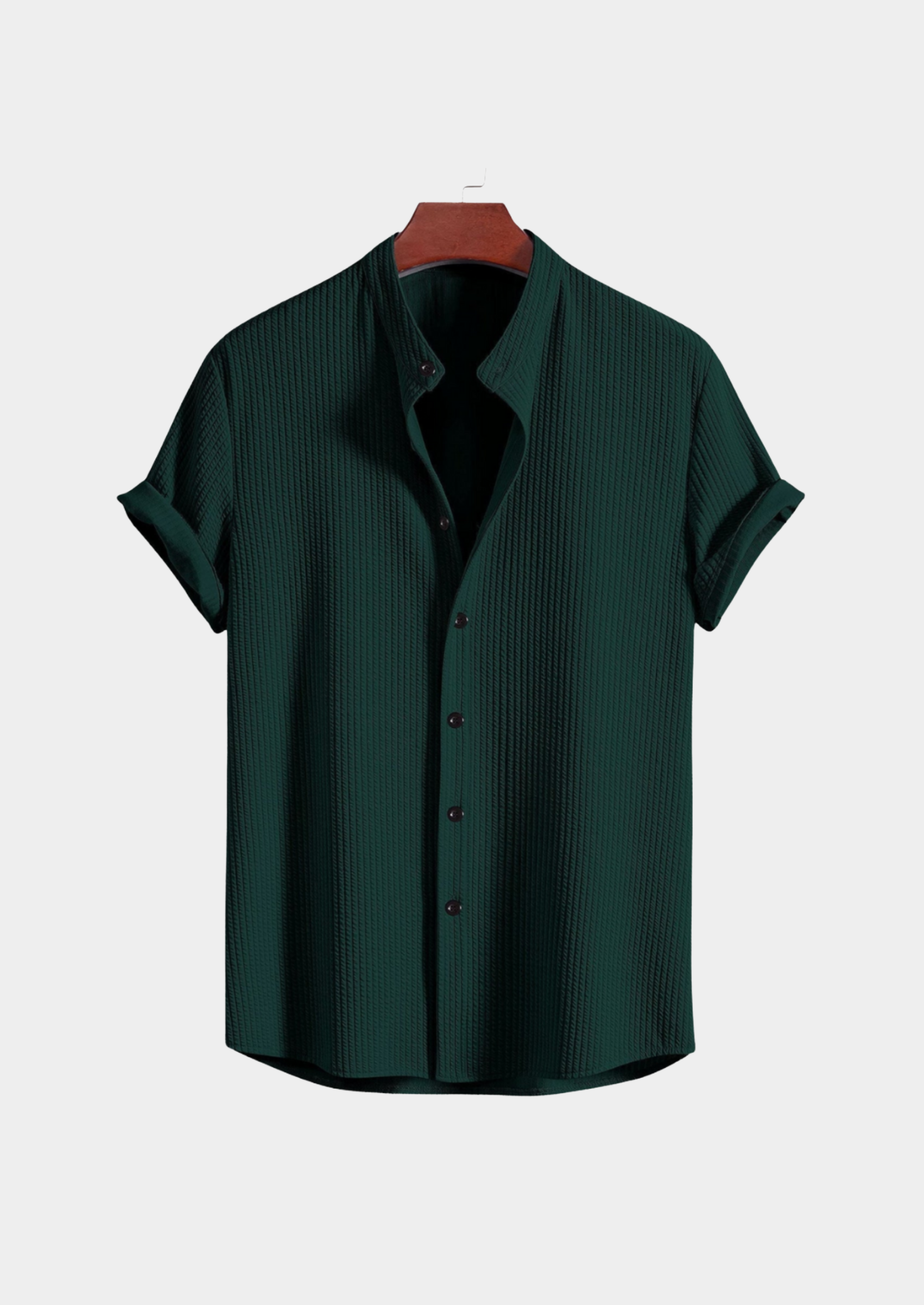 Men’s Short Sleeve Shirt with Stand Collar and Button Front