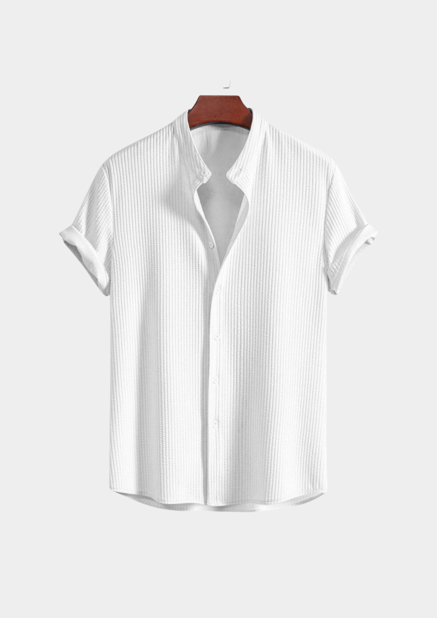 Men’s Short Sleeve Shirt with Stand Collar and Button Front