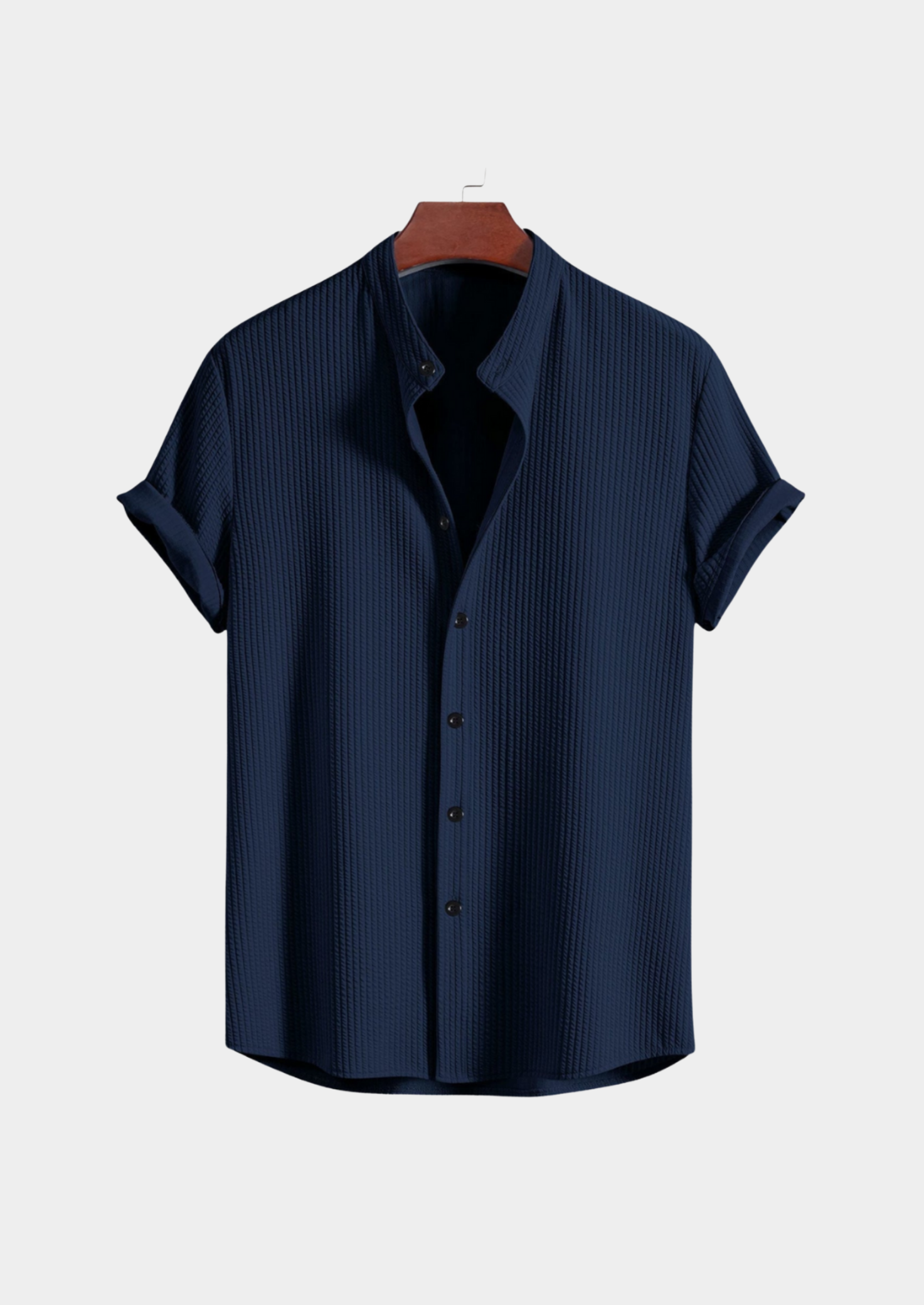 Men’s Short Sleeve Shirt with Stand Collar and Button Front