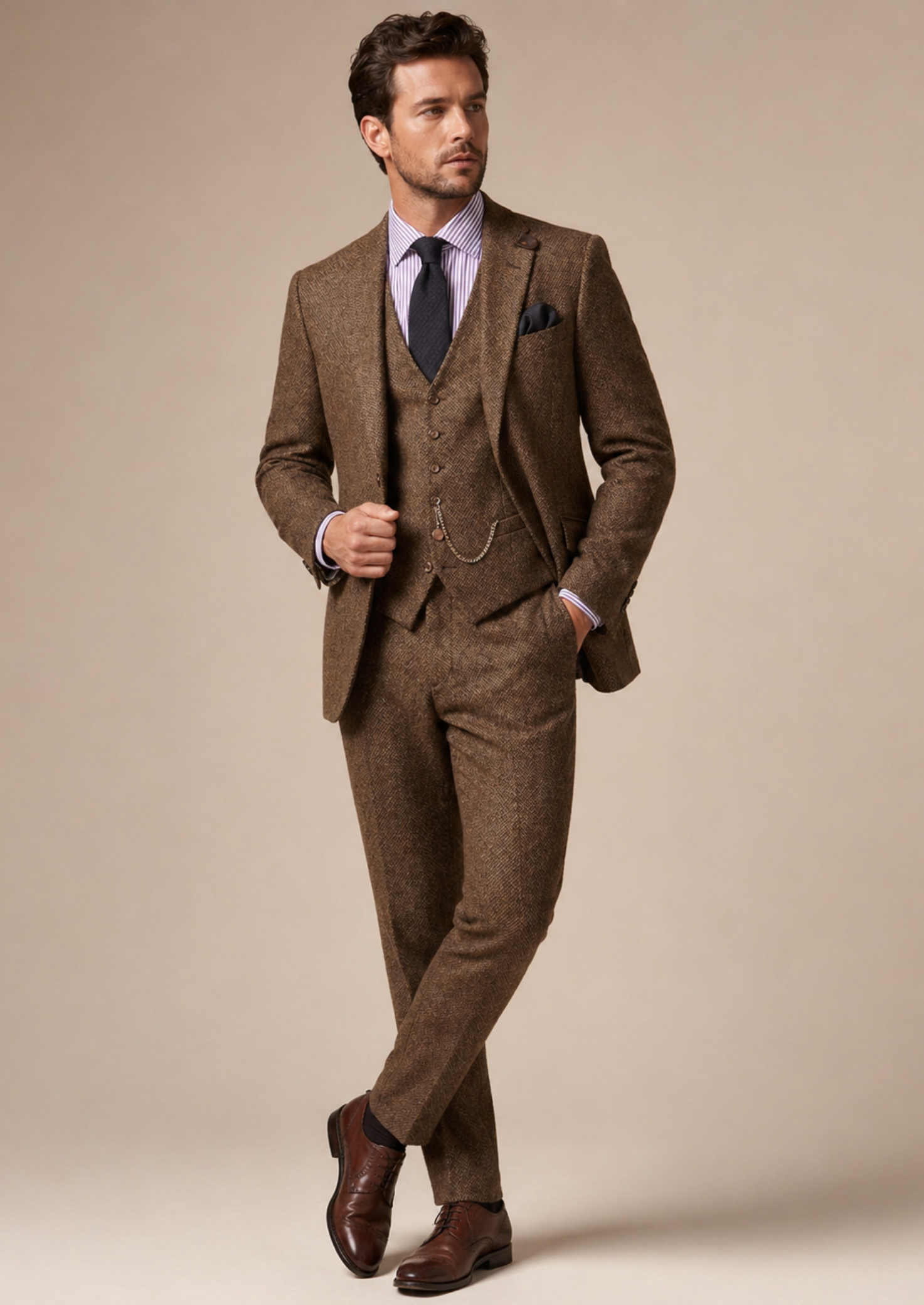 Men’s Slim Fit Three-Piece Suit with Waistcoat