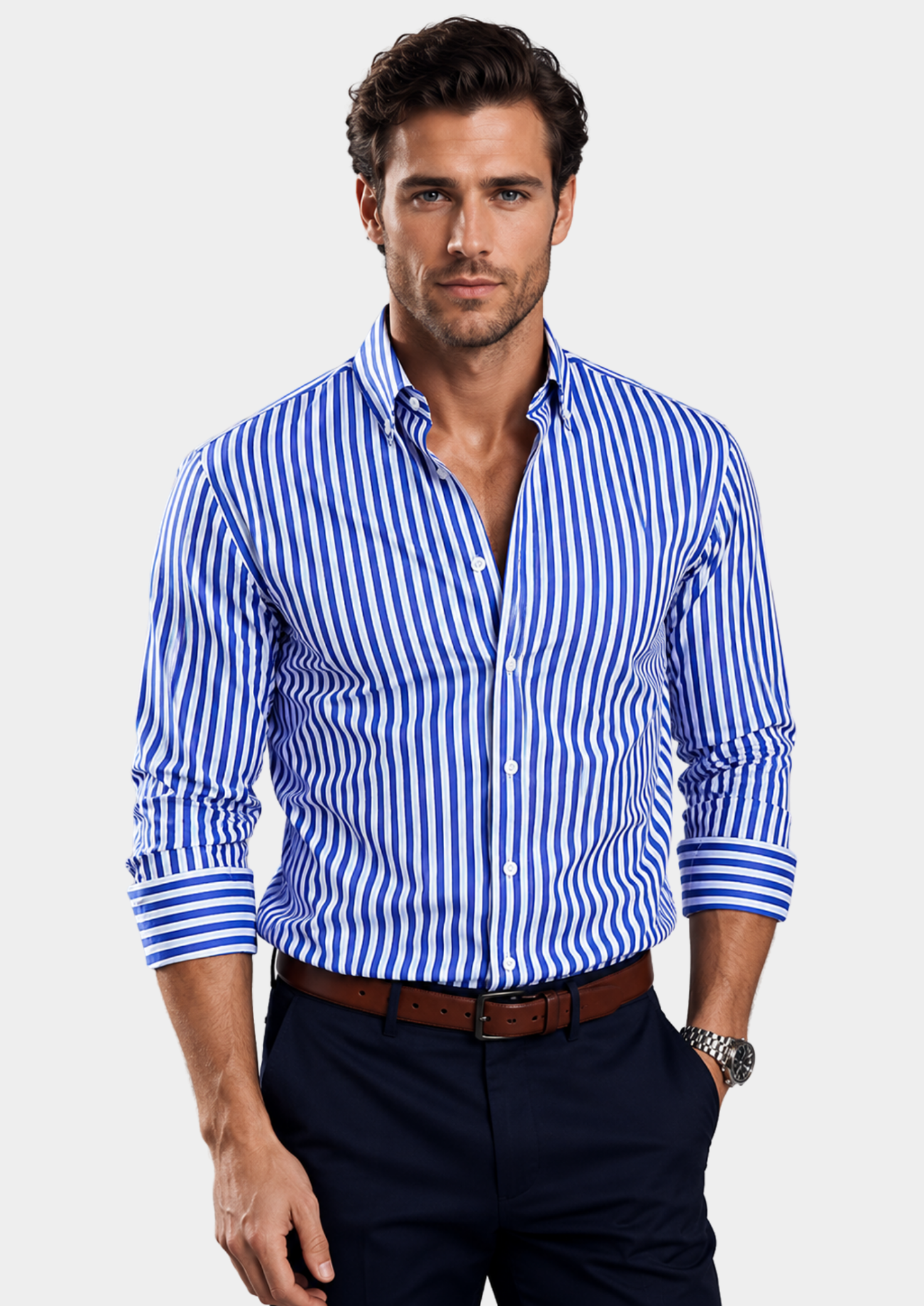 Men’s Striped Button-Up Shirt with Long Sleeves