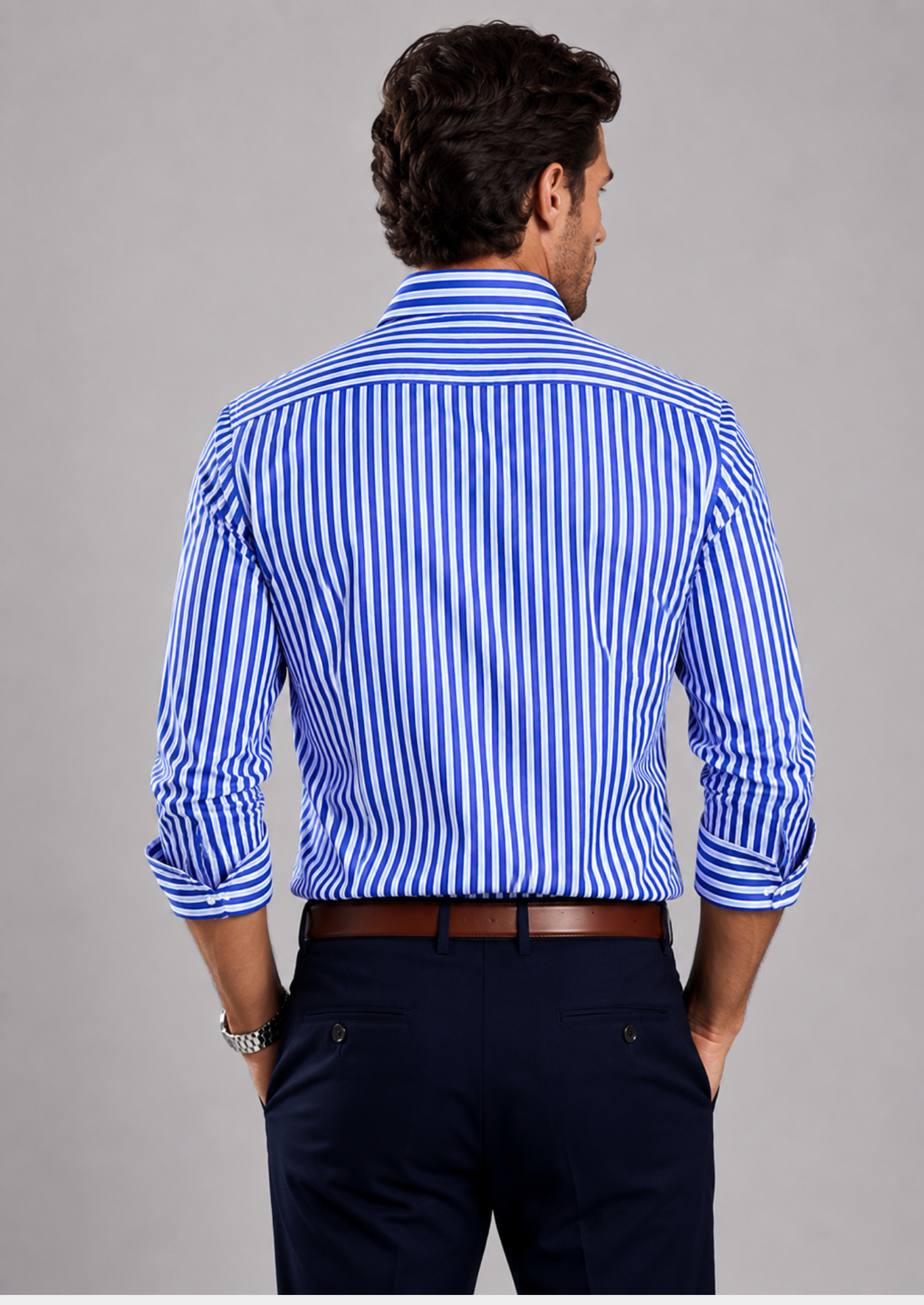 Men’s Striped Button-Up Shirt with Long Sleeves